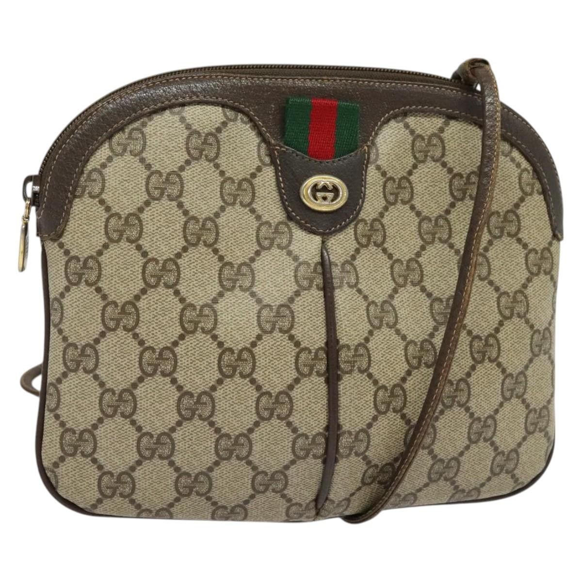 GUCCI GG Supreme Web Sherry Line Bag Pvc Beige Gold 904 02