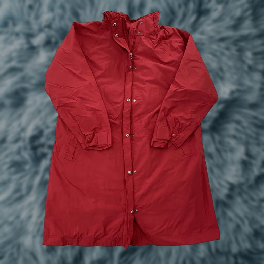 L.L. Bean Womens Trench Coat Rain Coat Wool Lined Full Zip Red - Size M - Polyester Canvas - Long Coat - Outdoor Rainwear - Womens