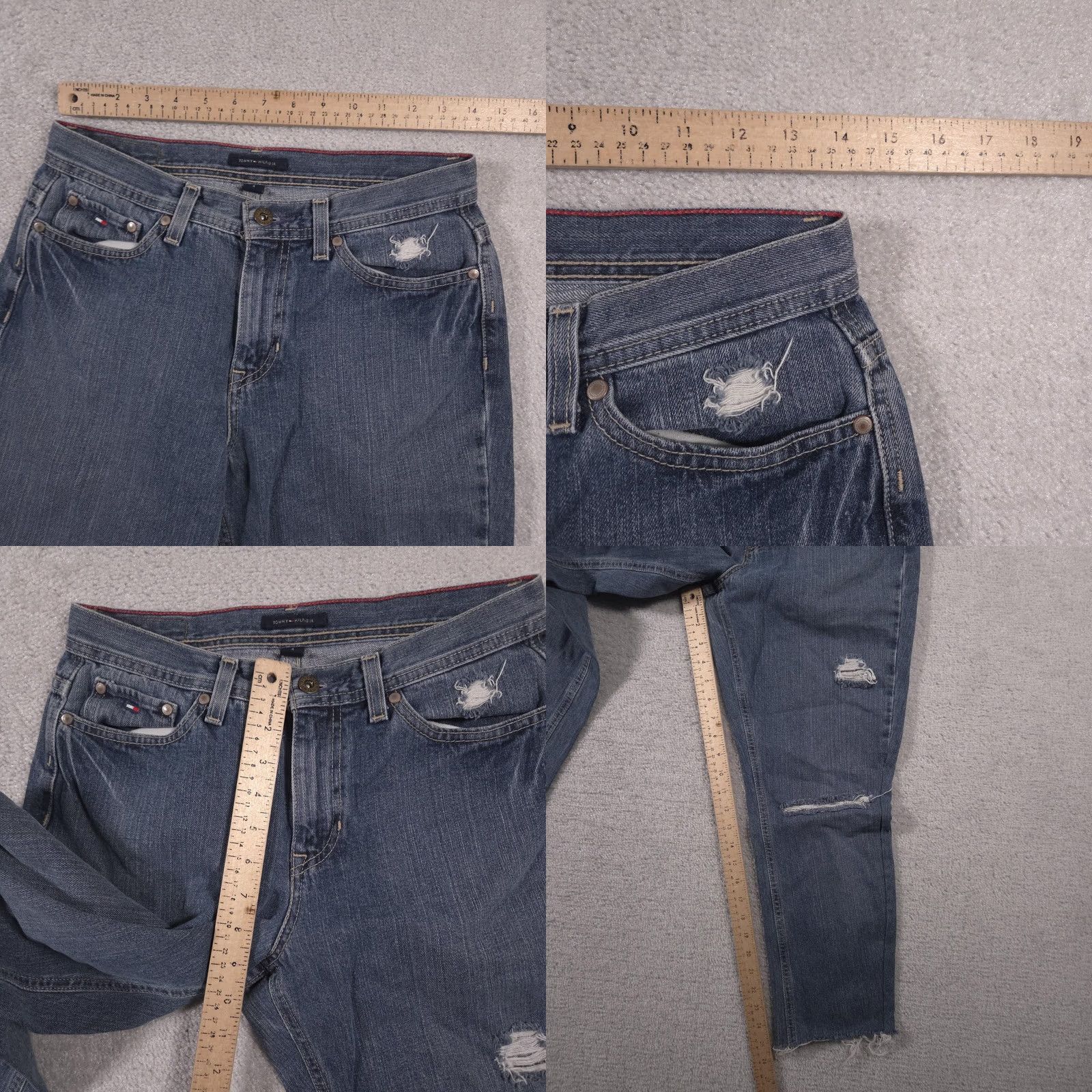 Tommy Hilfiger VINTAGE Tommy Hilfiger Jeans Womens 4 Blue Distressed High Rise Straight Leg Frayed Hem Size 27" / US 4 / IT 40 - 8 Thumbnail