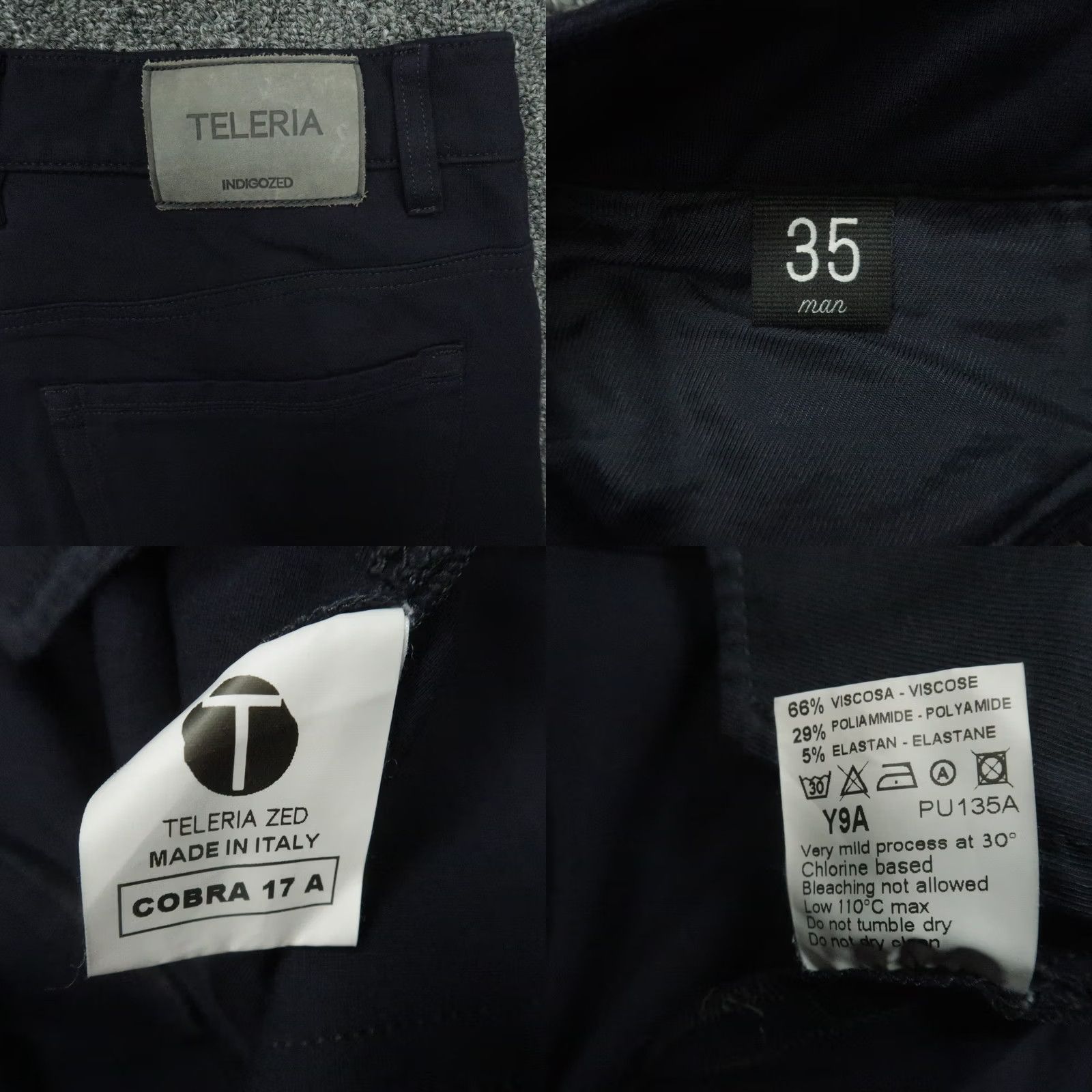 Vintage Teleria Zed Pants Mens 35x26 Blue COBRA 17 A Indigozed Stretch 5 Pocket Italy Size US 35 - 8 Thumbnail