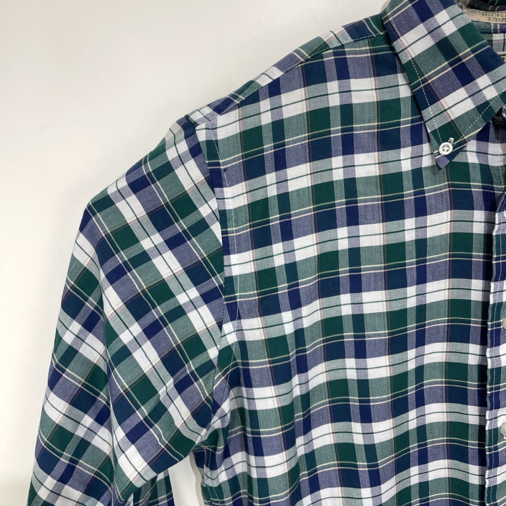 Vintage VINTAGE LL Bean 15 1/2 35 Green Blue Plaid Single Needle Tailored Shirt USA Size US L / EU 52-54 / 3 - 4 Thumbnail