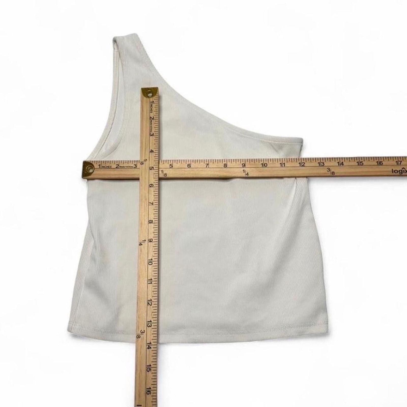 Stradivarius White One Shoulder Ribbed Fitted Top Size M Casual Basic Top Size M / US 6-8 / IT 42-44 - 3 Thumbnail
