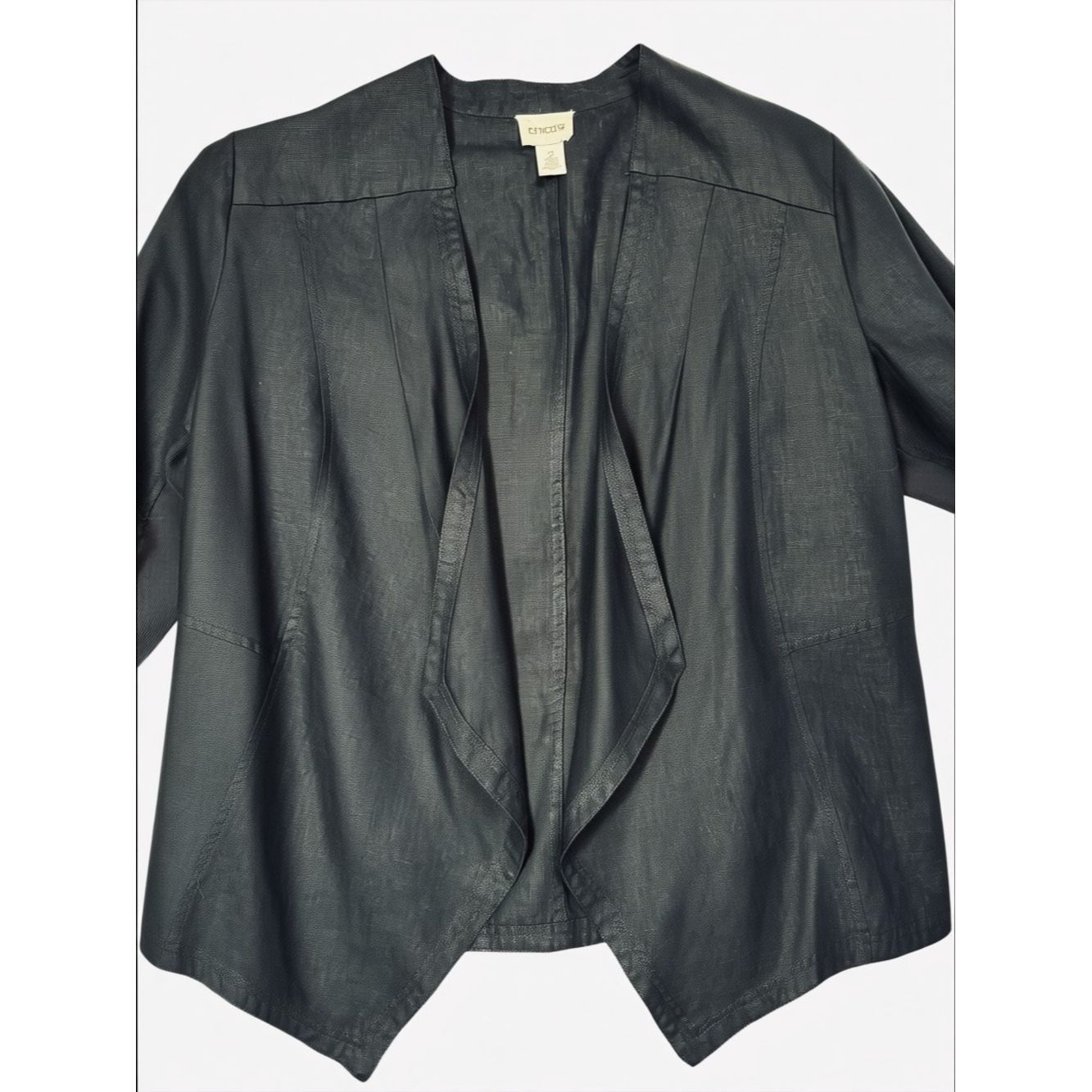 Chicos Chico's Black Open Front Drape Linen Blazer Jacket Size 2 U Size L / US 10 / IT 46 - 6 Thumbnail