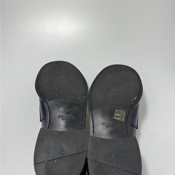 Prada Prada Brushed Leather Triangle Logo Loafers Blue Gold Men’s Size US 9 / EU 42 - 7 Thumbnail
