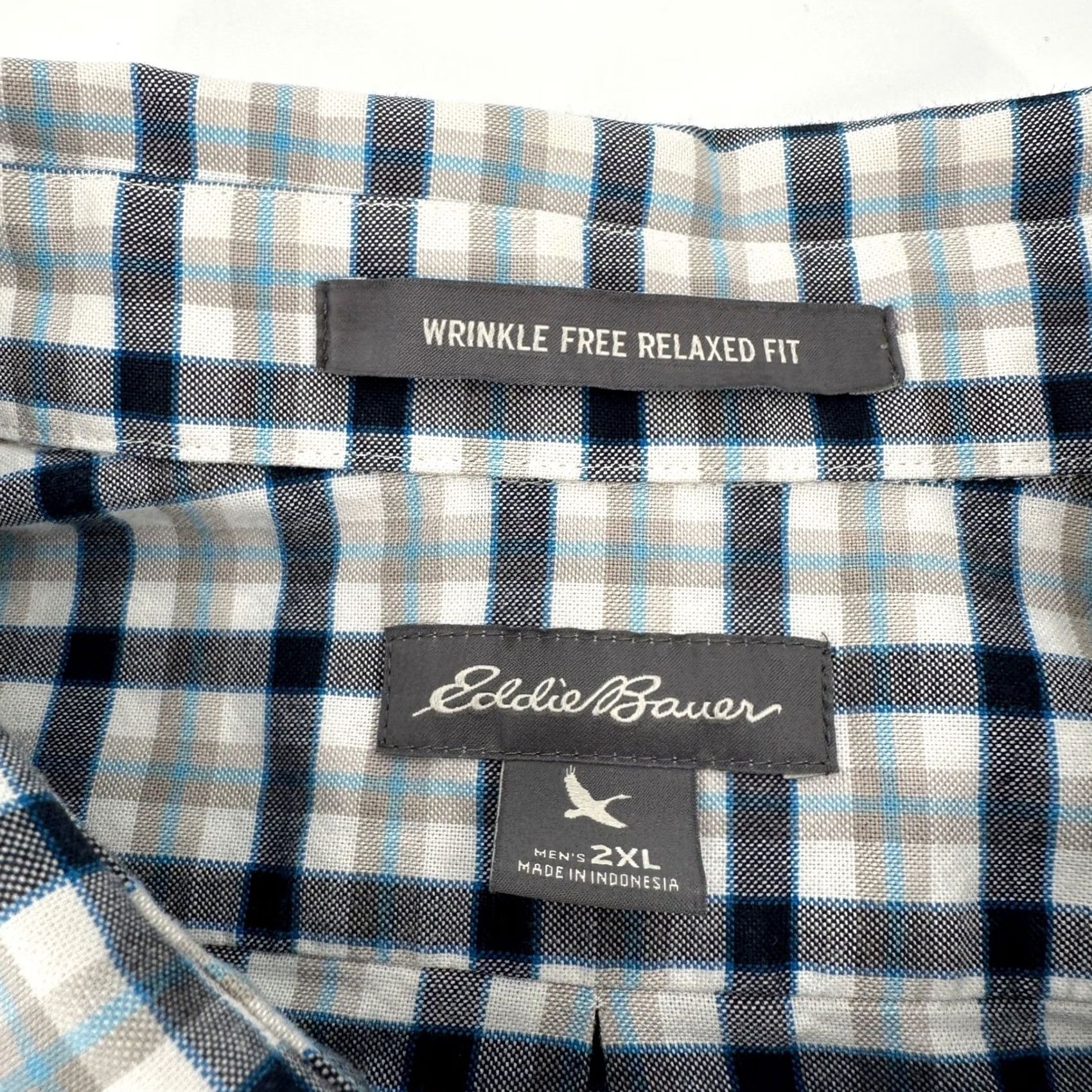 Eddie Bauer Eddie Bauer Mens 2XL Plaid Button-Down Shirt Wrinkle Free Relaxed Fit Navy Grey Size US XXL / EU 58 / 5 - 2 Thumbnail