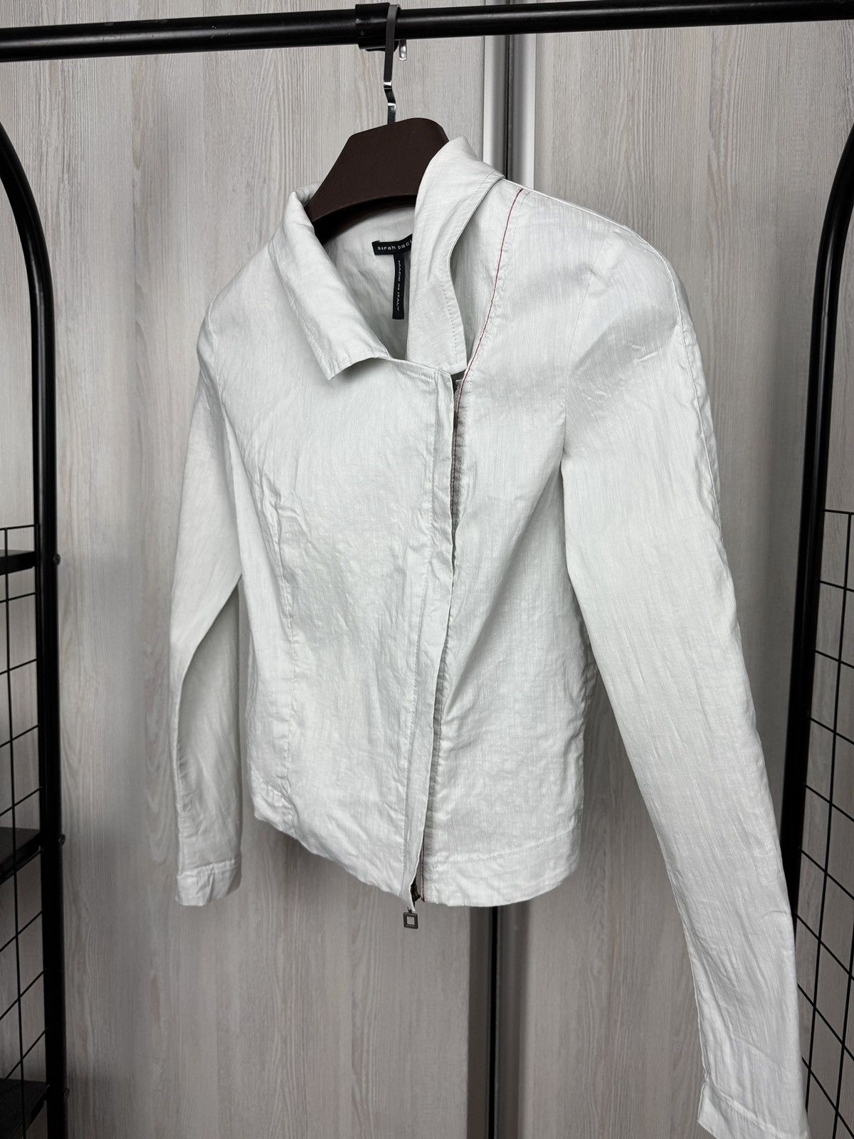 Sarah Pacini Sarah Pacini Women's Gray Asymmetrical Linen Zip Jacket Size XS / US 0-2 / IT 36-38 - 4 Thumbnail