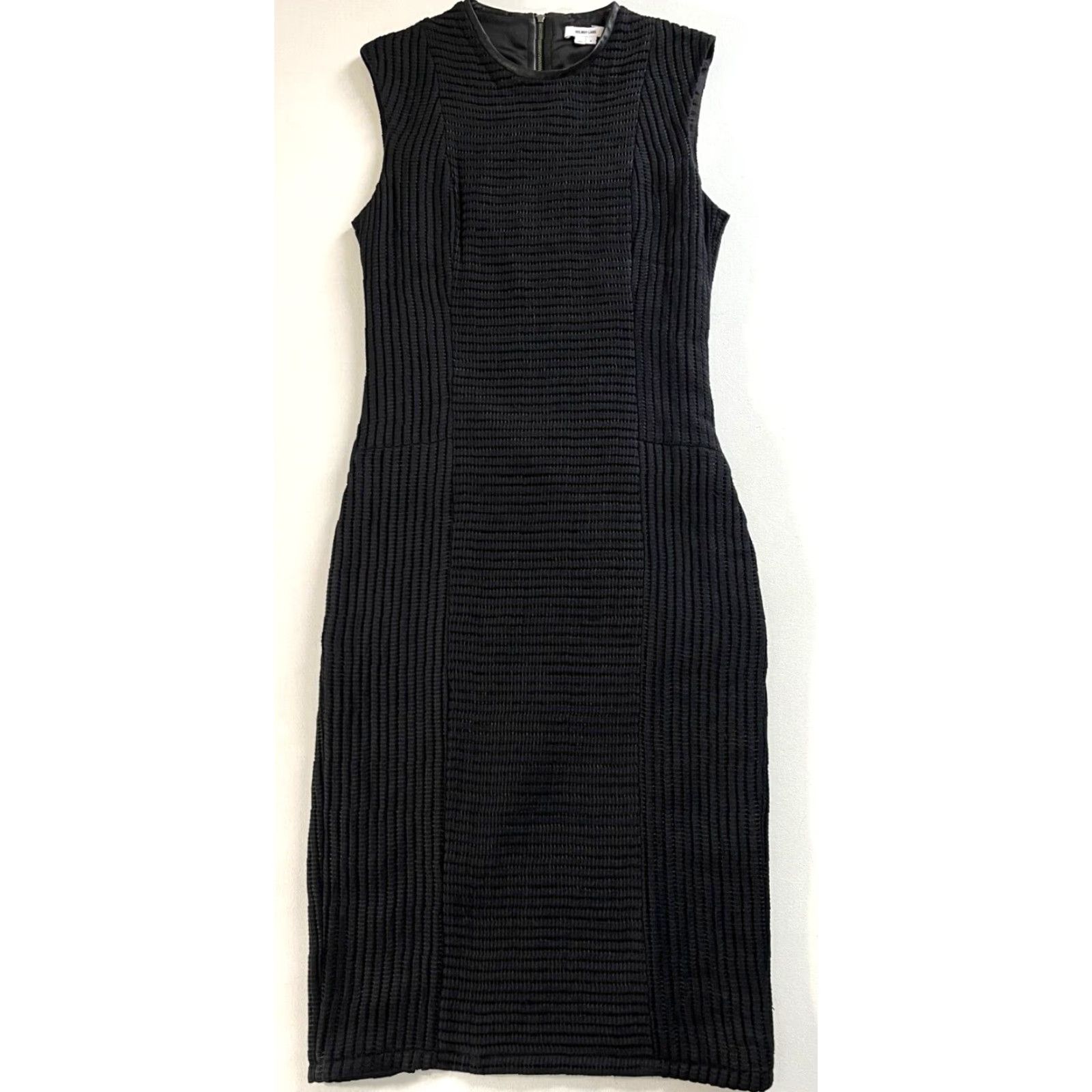 Helmut Lang VINTAGE Helmut Lang Sleeveless Midi Dress Woman/Women Black Textured Bodycon Sz 4 Round Neck Zip Lined Classic Designer 90s Size S / US 4 / IT 40 - 3 Thumbnail
