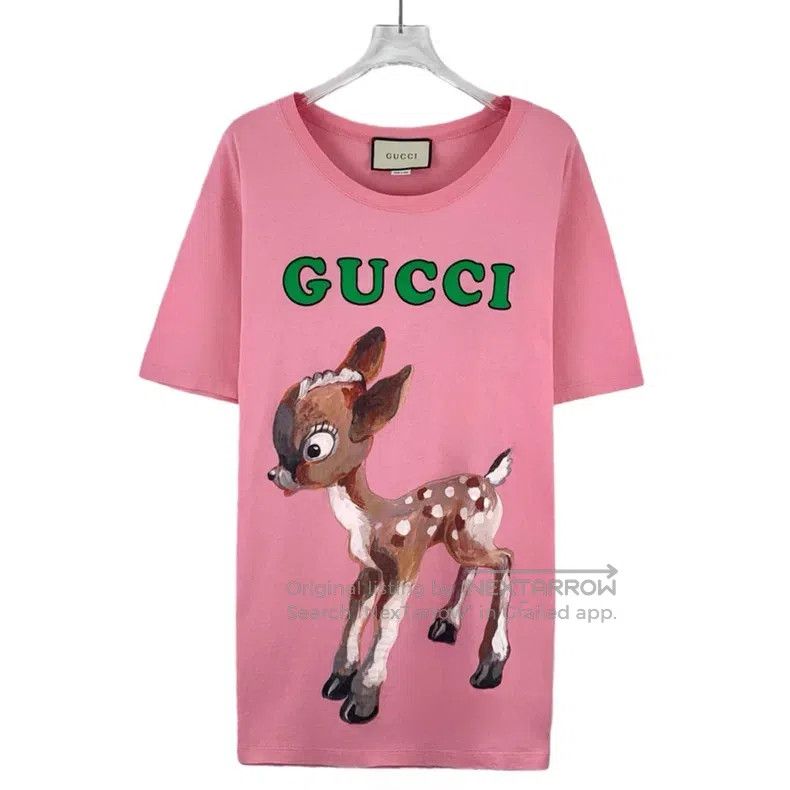 Gucci Gucci Pink deer floral printed cotton round-neck short-sle Size M / US 6-8 / IT 42-44 - 1 Thumbnail