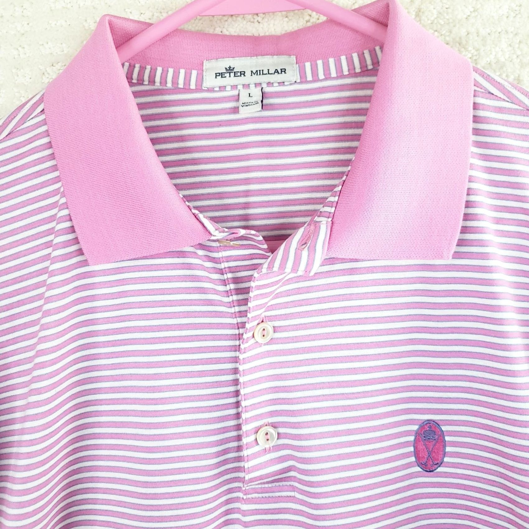 Peter Millar Peter Millar Polo Shirt Mens L Pink Striped Logo 100% Cotton Golf Casual Shirt Ladies? Size US L / EU 52-54 / 3 - 4 Thumbnail