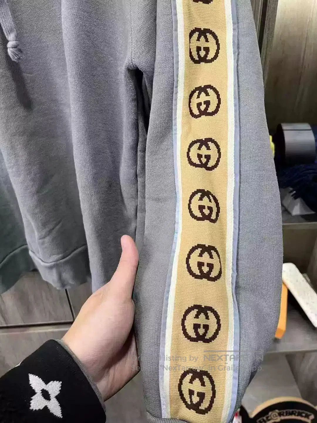 Gucci Gucci Gray Hoodie with Yellow Stripes. Size US L / EU 52-54 / 3 - 5 Thumbnail