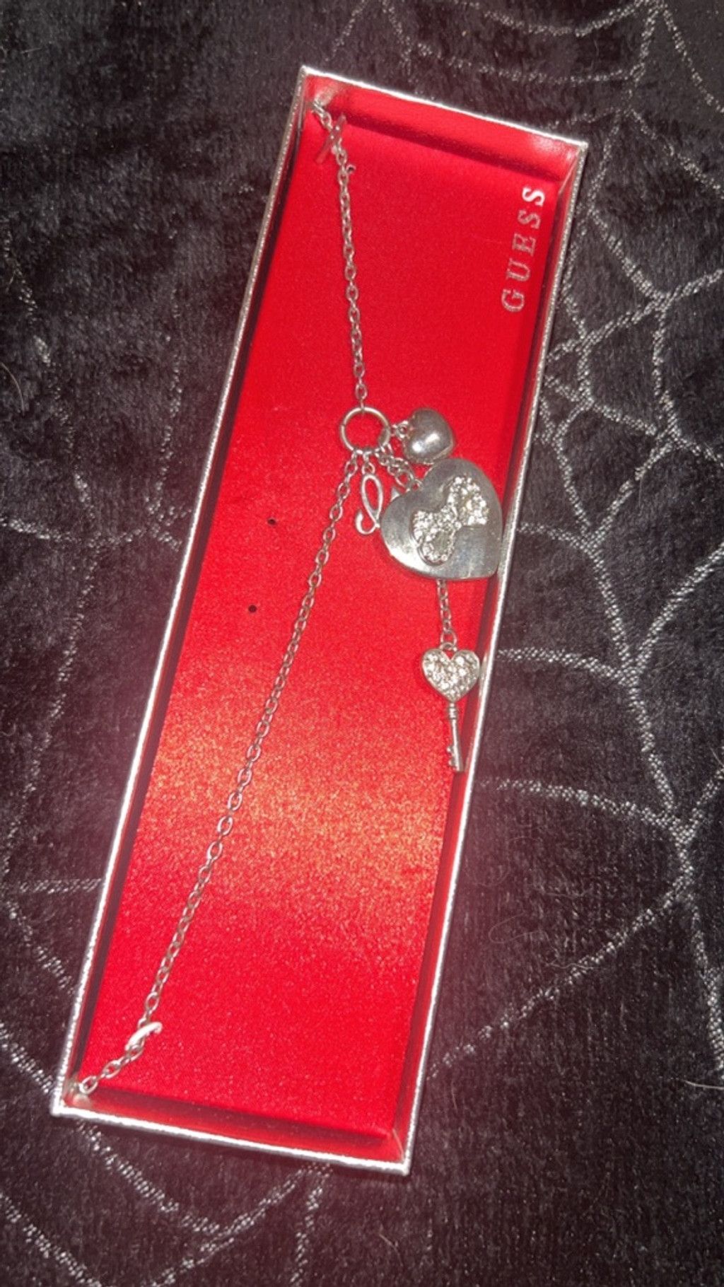 Guess Women's GUESS Necklace One Size Silver Heart & Key Charm Size ONE SIZE - 1 Thumbnail