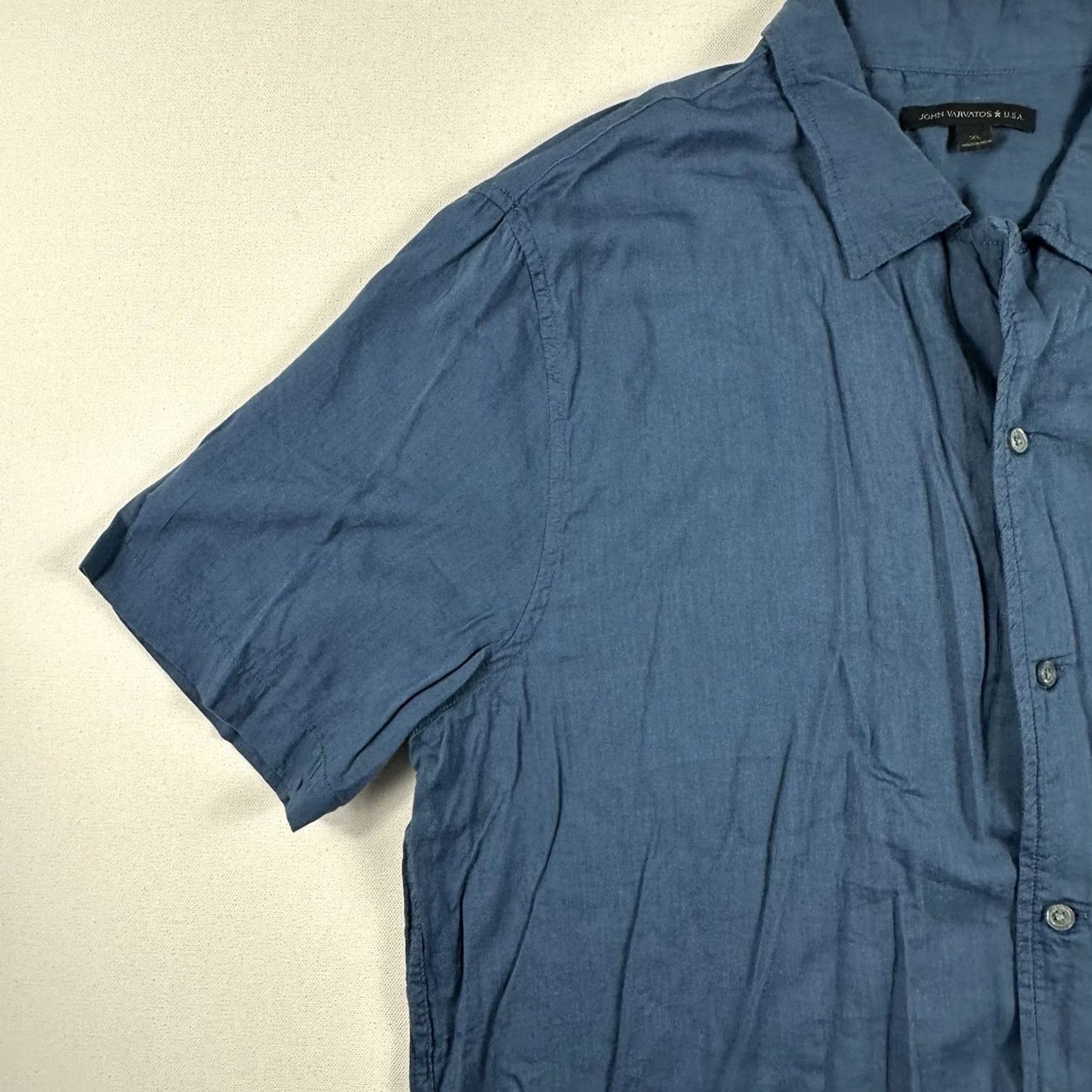 John Varvatos VINTAGE John Varvatos Camp Button Up Shirt Mens XL Blue Solid Lightweight Short Sleeve Collar Button-Up Mens XL Blue Solid Size US XL / EU 56 / 4 - 3 Thumbnail