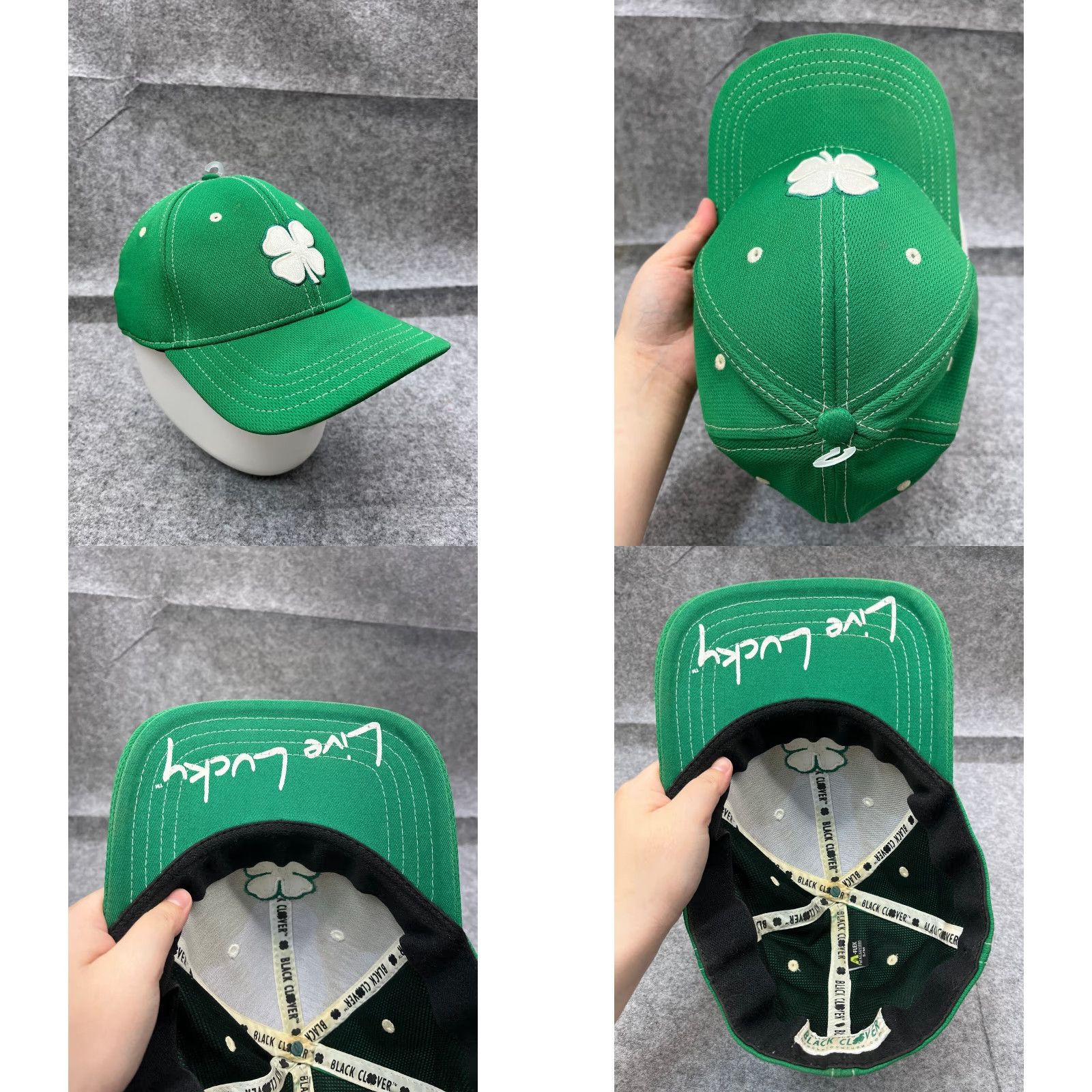 Vintage Black Clover Cap Hat Fitted Adult One Size Green Polyester Live Outdoors Lucky Size ONE SIZE - 8 Thumbnail