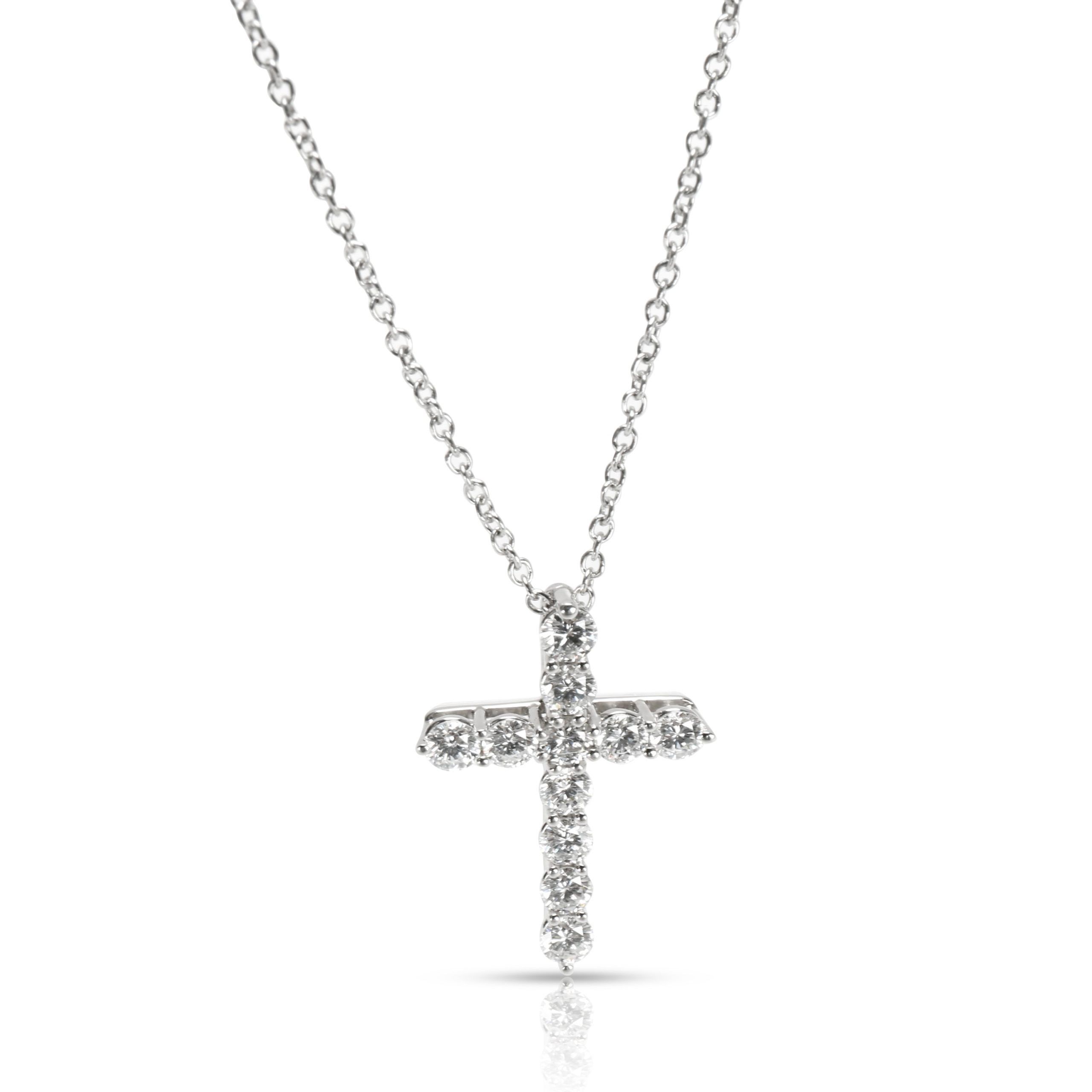 image of Tiffany Co Tiffany & Co. Diamond Cross Pendant In Platinum 0.42 Ctw in Silver, Women's