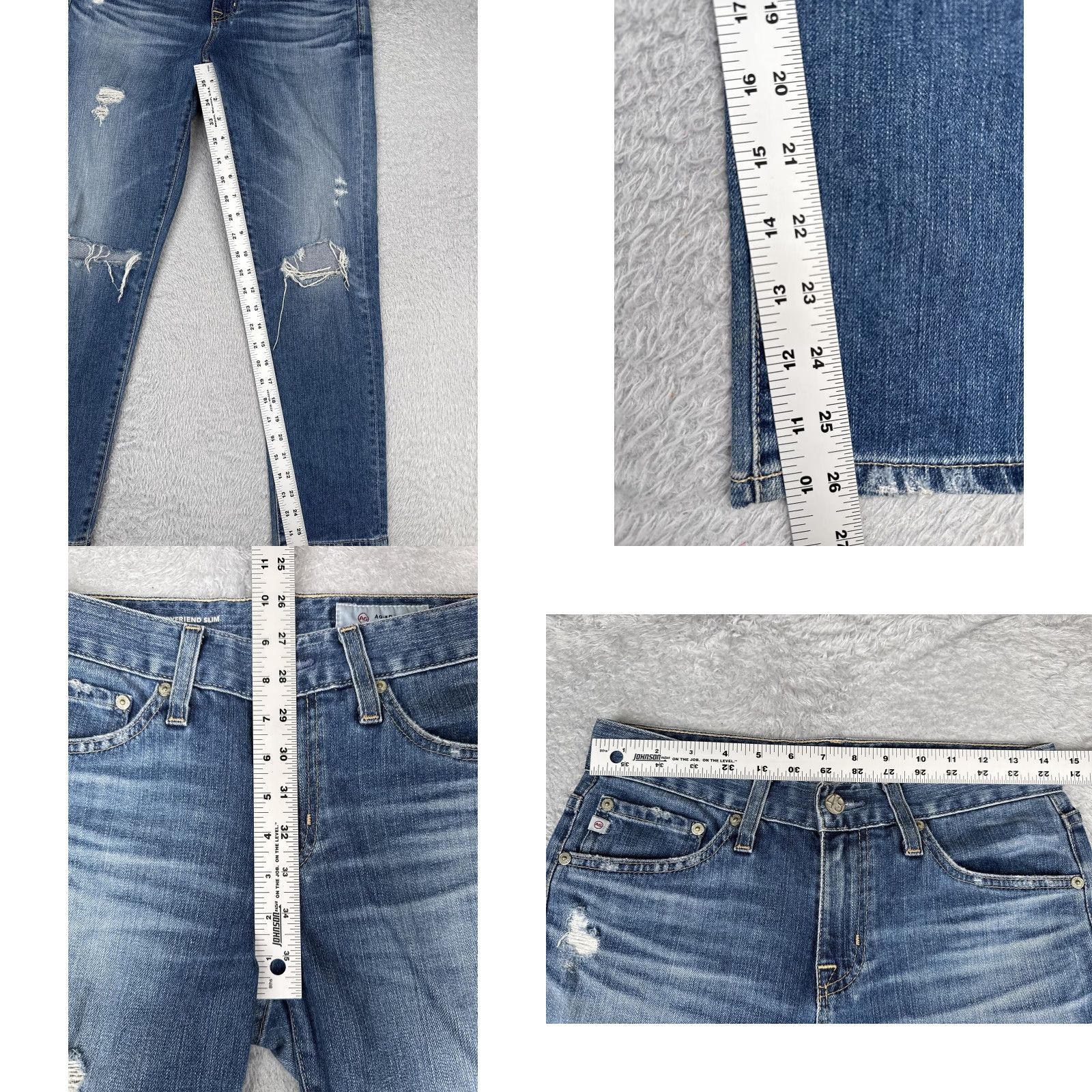 Vintage AG Adriano Goldschmied Jeans Womens 24R Blue The Ex-Boyfriend Slim Distressed Jeans Size 42" / US 20 - 8 Thumbnail