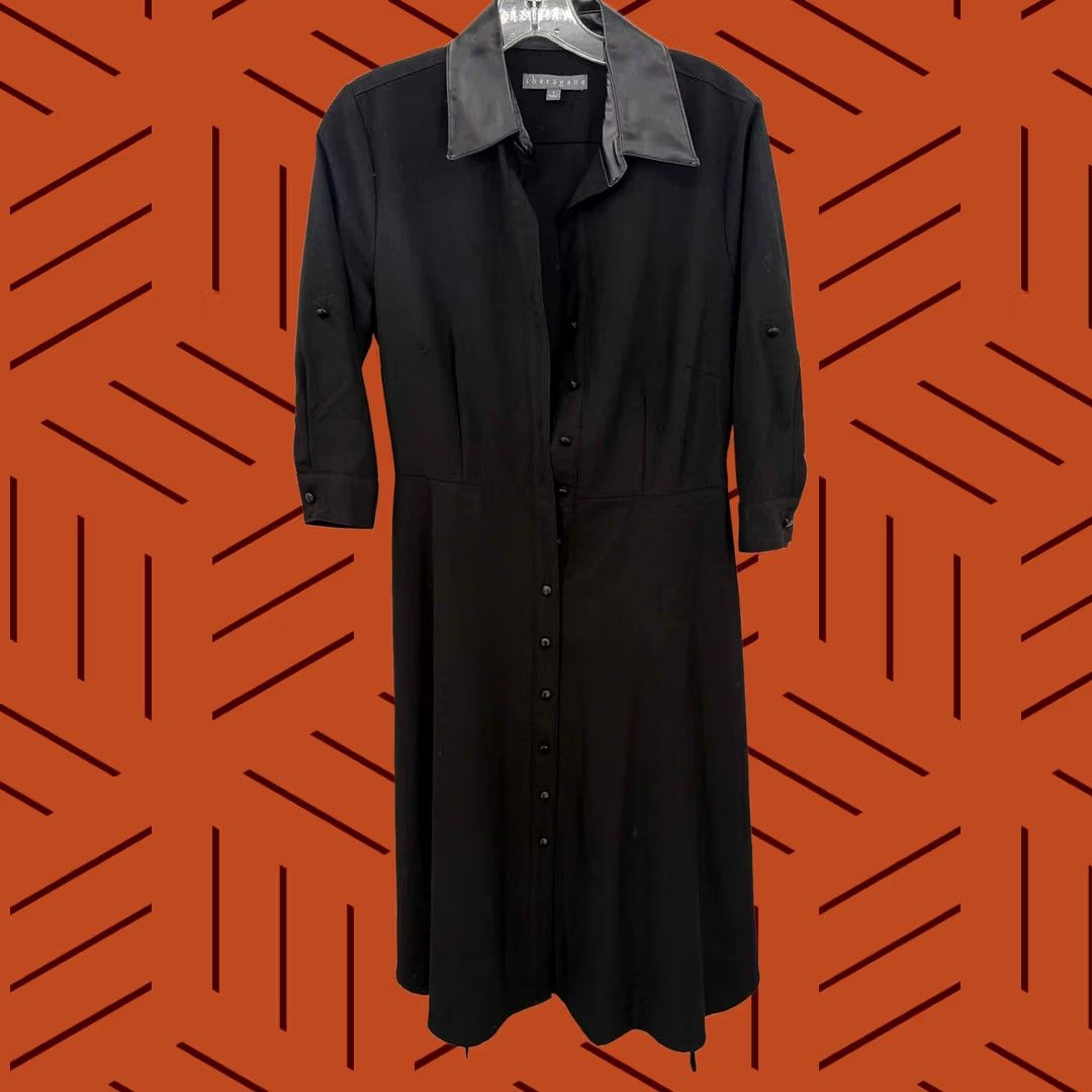 Vintage Sharagano Dress Size 6 Black Short Long Sleeve Pre-Owned Size M / US 6-8 / IT 42-44 - 1 Thumbnail