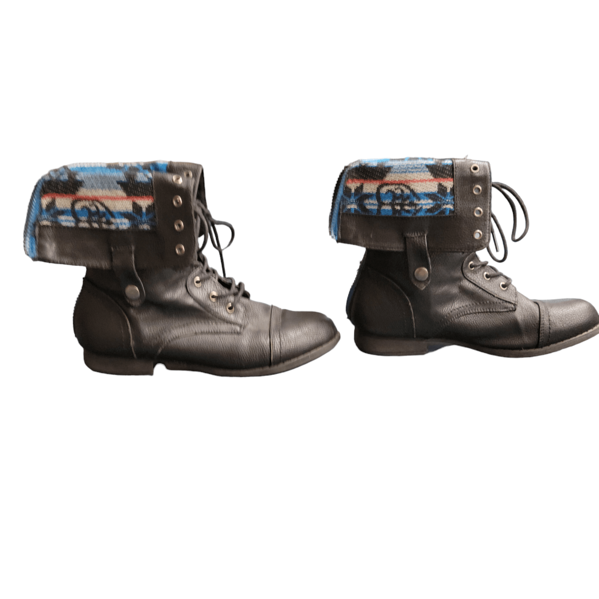 NBDN Nobrandedon Herstyle Black Southwestern Contrast Combat Boots Size US 7 / IT 37 - 4 Thumbnail
