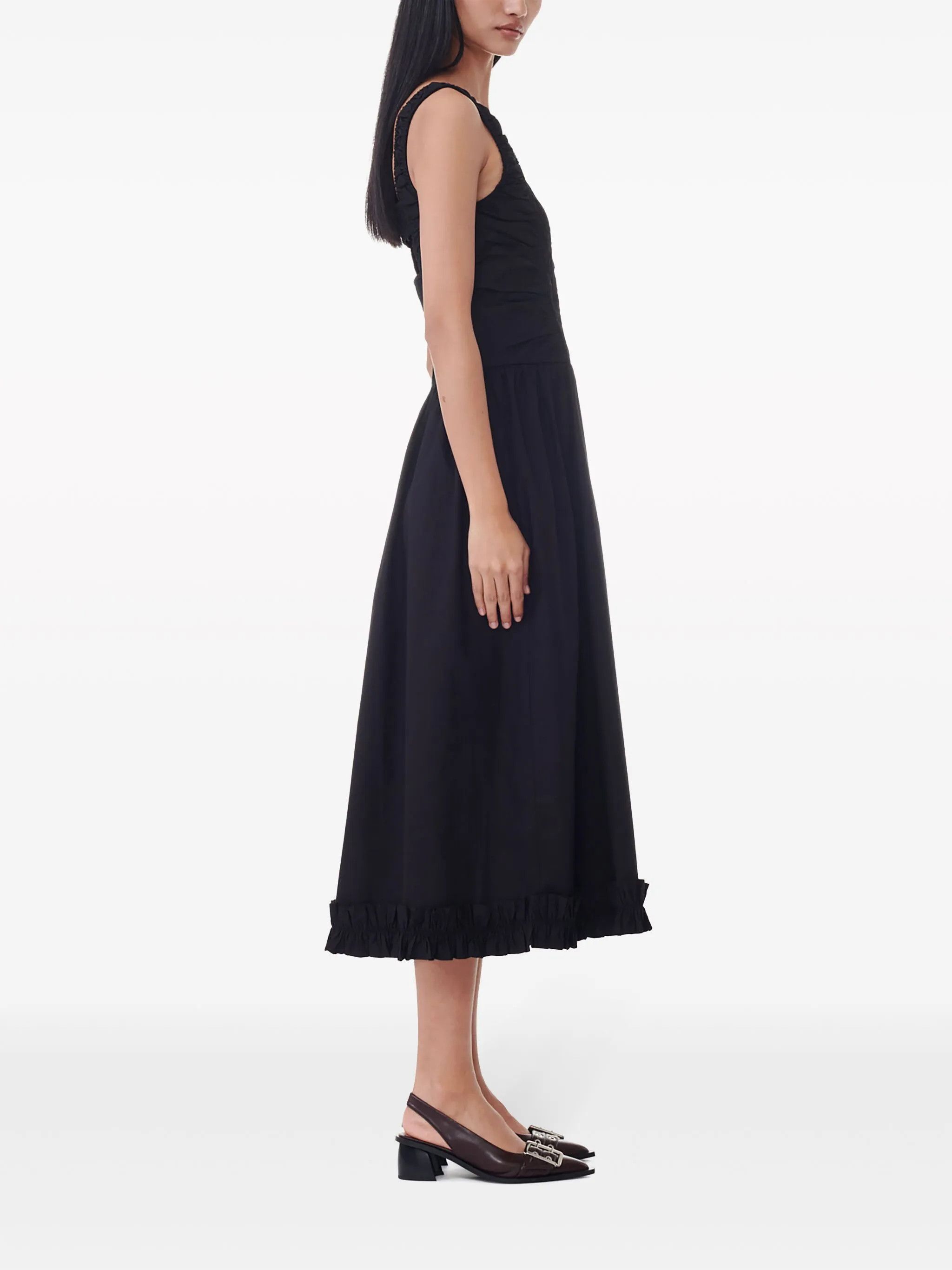 Ganni o1s22i1n0525 Organic Poplin Smock Midi Dress in Black Size XS / US 0-2 / IT 36-38 - 3 Thumbnail