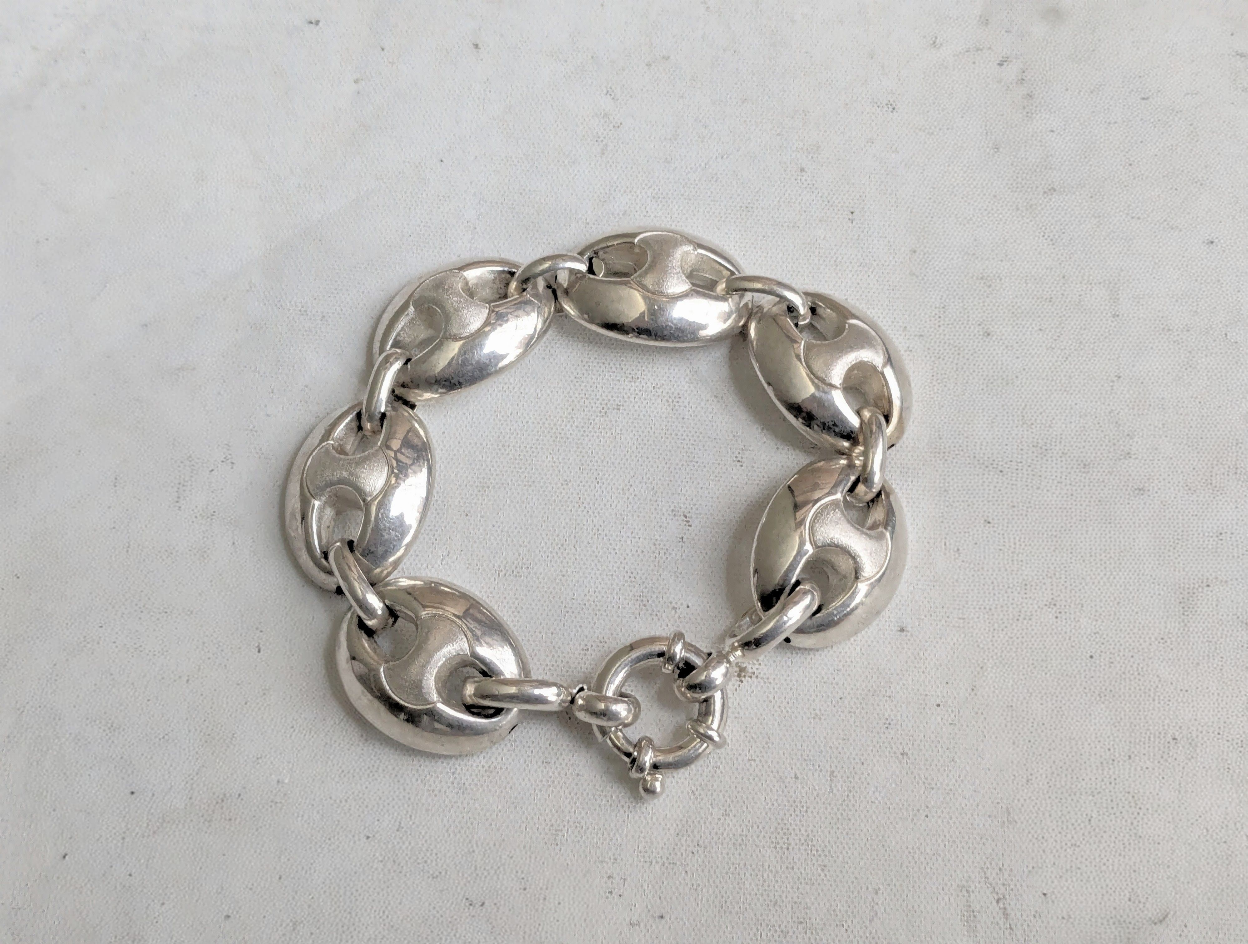 Jewelry Vintage Sterling Silver Bracelet Mariner Anchor Puffy Hollow Size 26 - 1 Thumbnail