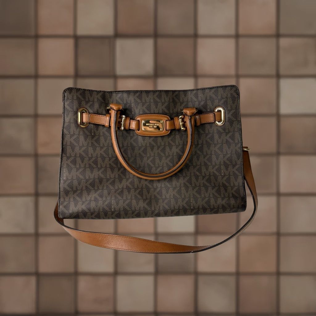 Michael Kors Michael Kors Hamilton East West Brown Leather Purse Handbag Tote MK Logo Print Woman Tote Brown Logo MK Hamilton East West Leather Purse Women Size ONE SIZE - 1 Thumbnail