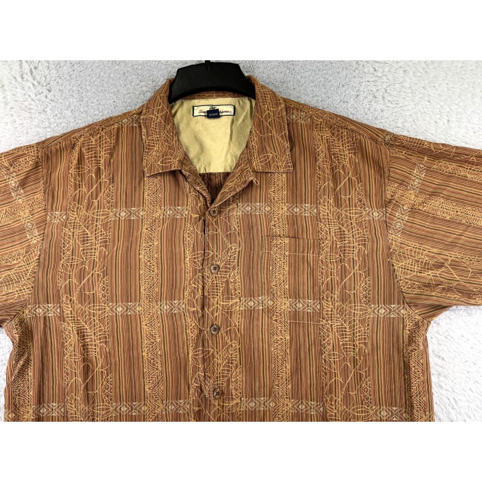 Tommy Bahama Tommy Bahama Shirt Men XL Brown Red Stripe Silk Button-Up Hawaiian Aloha Beach Vacation Resort 100% Silk Size US XL / EU 56 / 4 - 4 Thumbnail