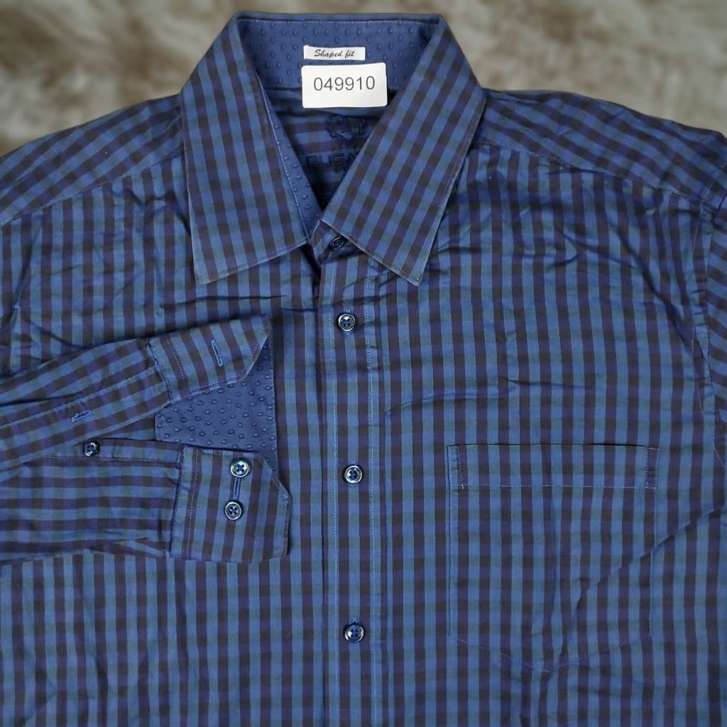 BUGATCHI Bugatchi Shirt Mens Large Blue Check Shaped Fit Button Up Long Sleeve Size US L / EU 52-54 / 3 - 1 Thumbnail