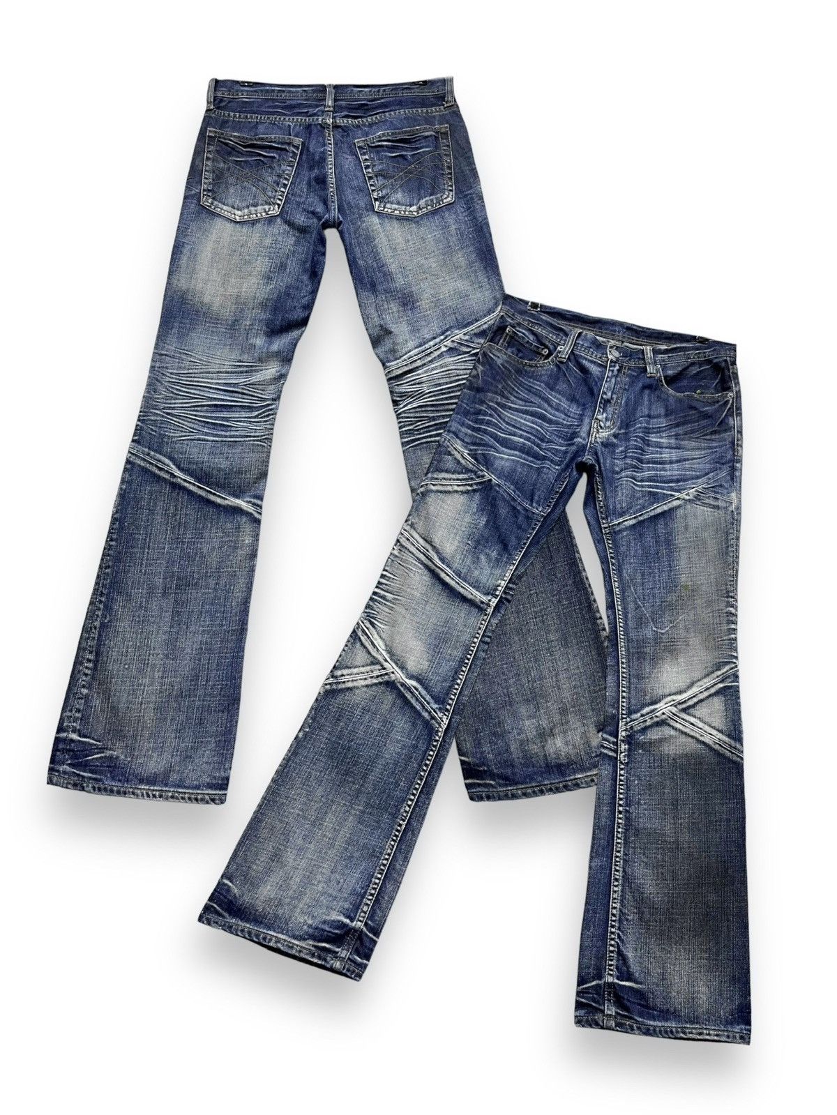 PUNK FLARE🔥Vtg EDGE X RUPERT Distressed Blue Spliced Denim