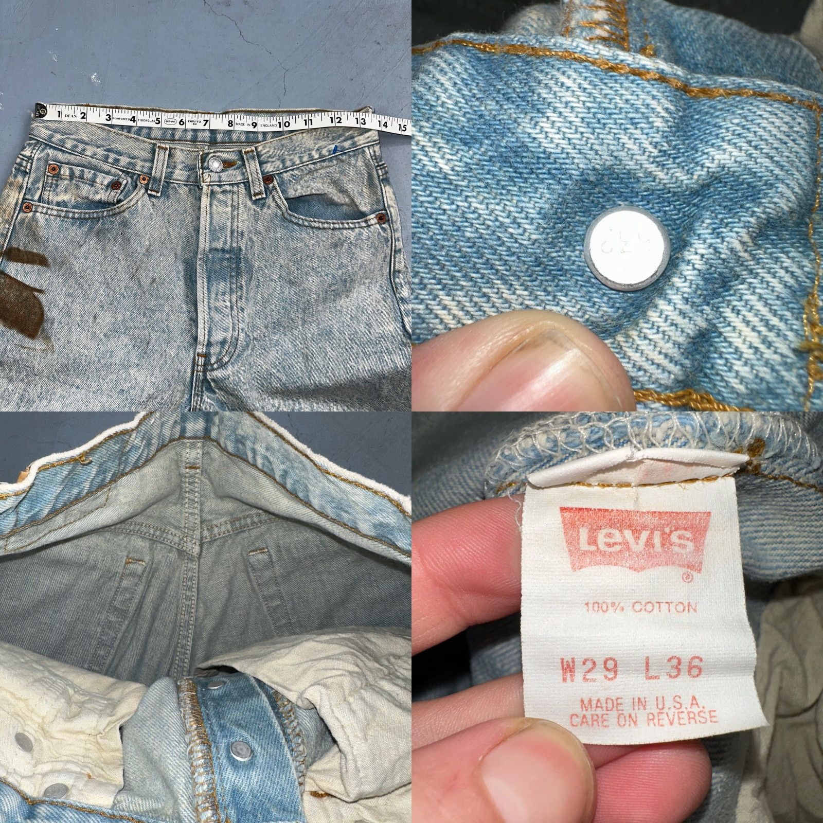 Levi's VINTAGE Levi's 501 Jeans - USA 90s Straight Mid Rise Blue Light Wash 30x34 Mens Regular 34 Inseam 501 Series Size US 30 / EU 46 - 8 Thumbnail