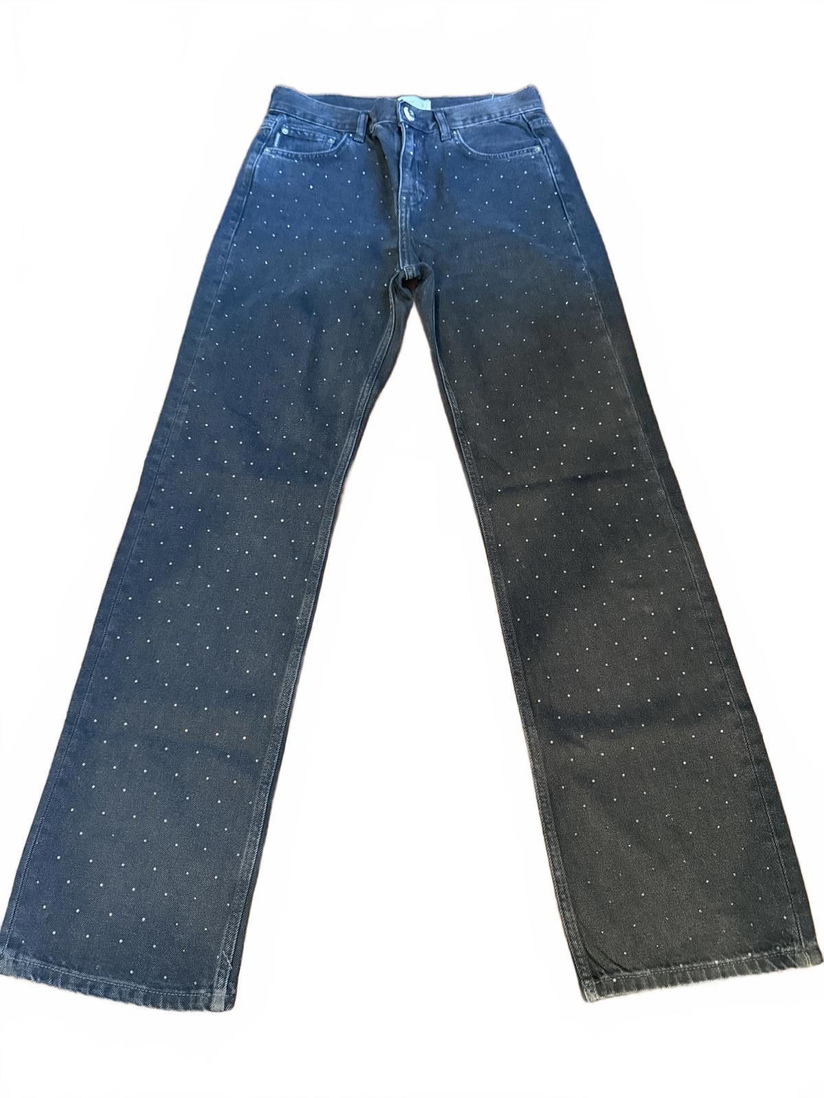 Mango Mango Wide Leg Black Denim Jeans with Rhinestones Size 28" / US 6 / IT 42 - 3 Thumbnail