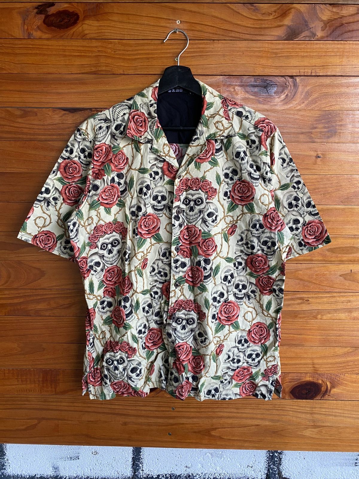 Vintage Rafflesia Designs Skull & Rose Print Shirt – Handmade Gothic Size US L / EU 52-54 / 3 - 3 Thumbnail