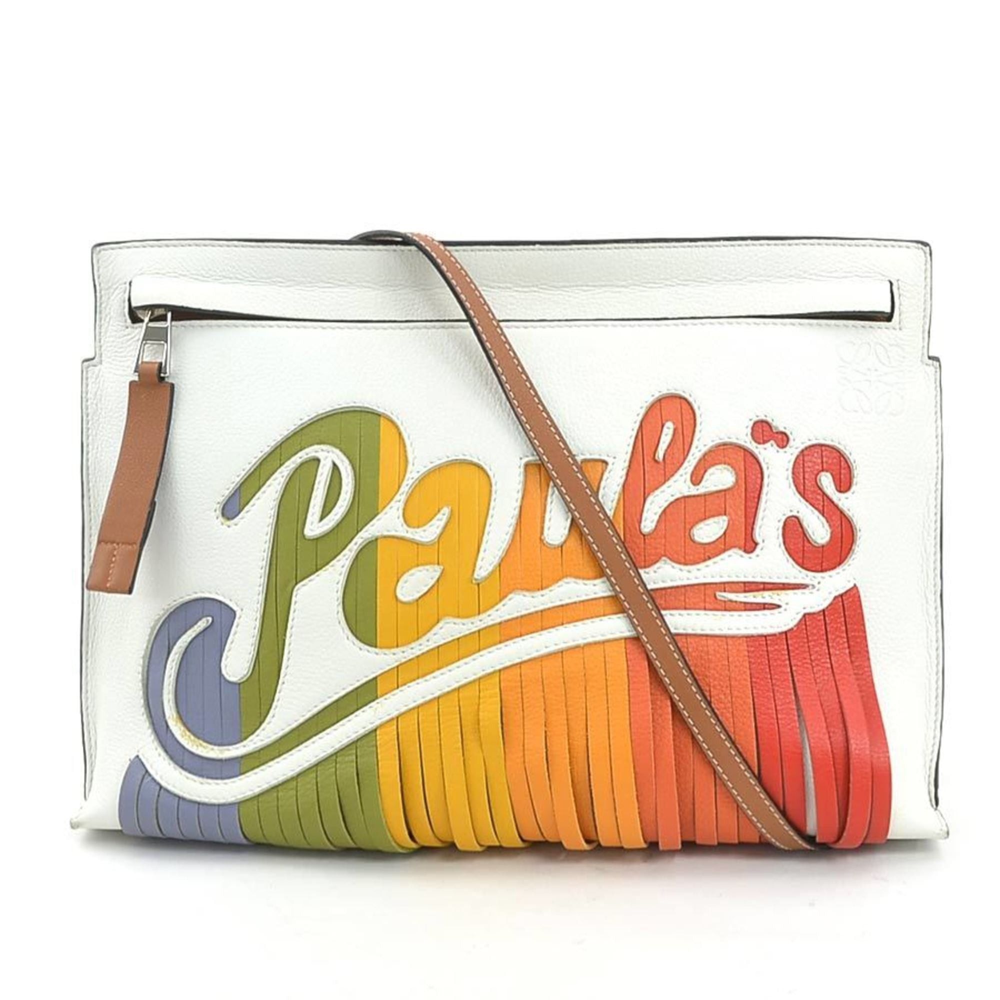 LOEWE Paula's Ibiza Crossbody Shoulder Bag in Multicolored Leather and Silver. Free Shipping. (e61114a)
