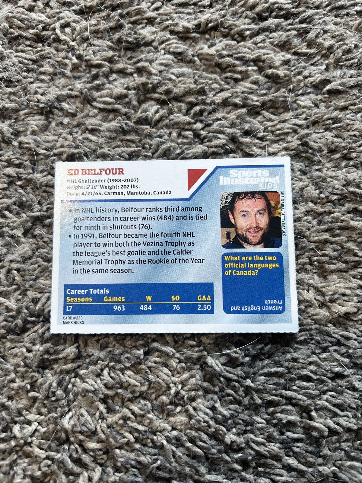 NHL 2009 Sports Illustrated Kids #339 Ed Belfour Card Size ONE SIZE - 2 Thumbnail