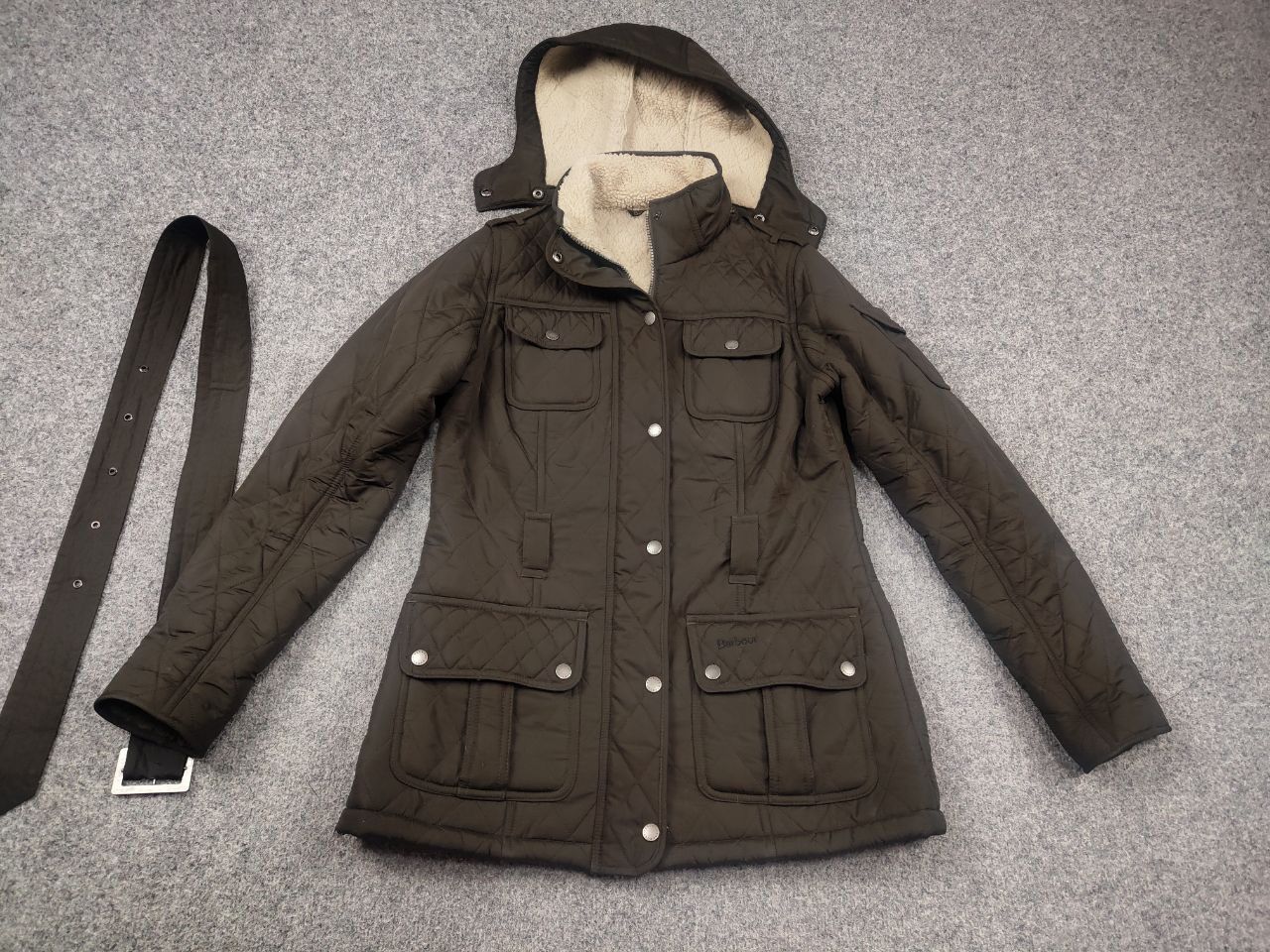 Barbour League Quilted Pocket Hooded Sherpa Green Jacket