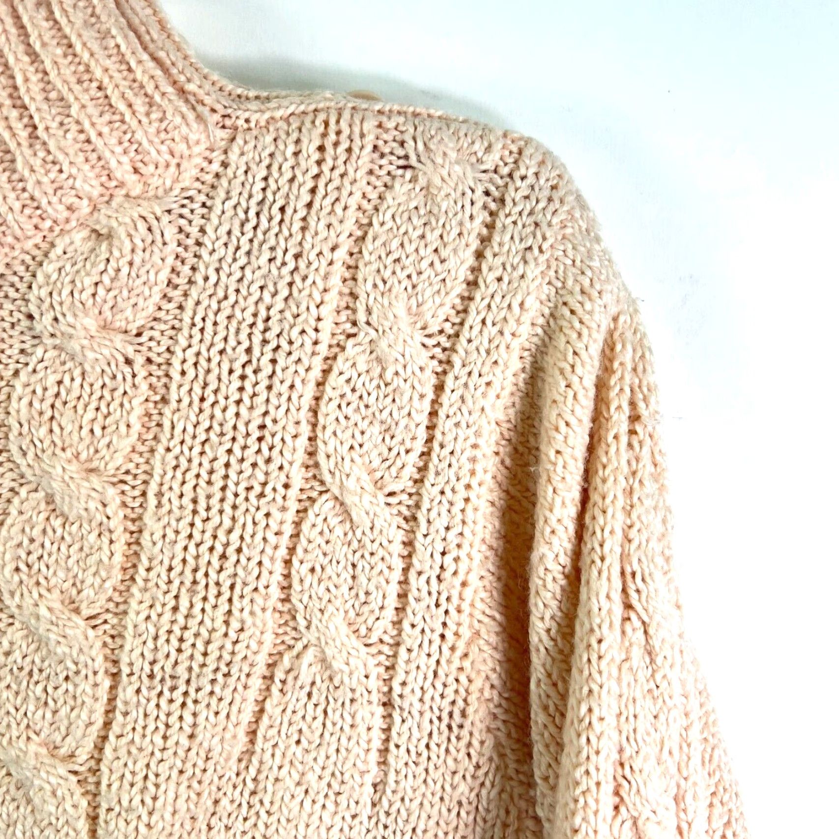 Vintage Partners Sweater Acrylic Cable Knit High Neck Peach/Ivory size M Womens Size M / US 6-8 / IT 42-44 - 2 Thumbnail