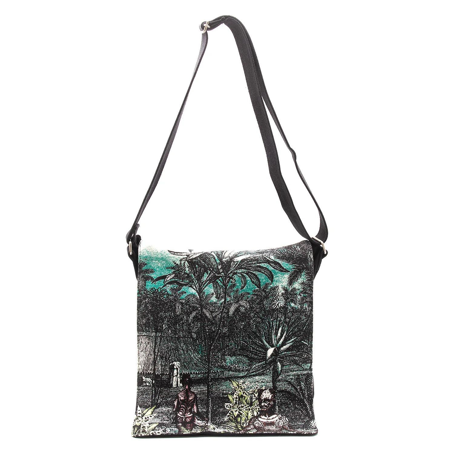Jean Paul Gaultier Ethnic Print Flap Shoulder Bag in Black and Green Size ONE SIZE - 8 Thumbnail