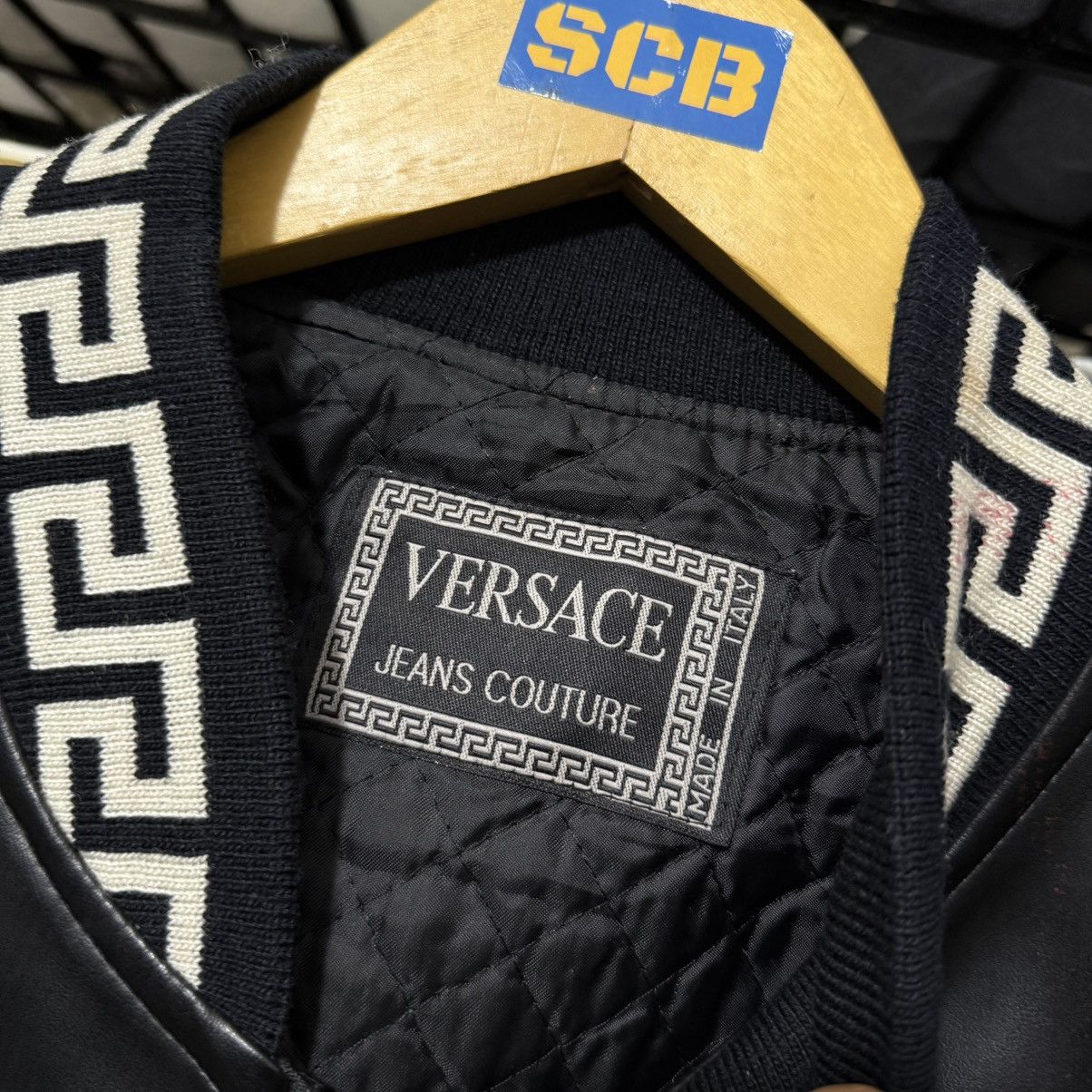 Versace Vintage versace jeans couture leather knit varsity jacket Size US L / EU 52-54 / 3 - 13 Thumbnail