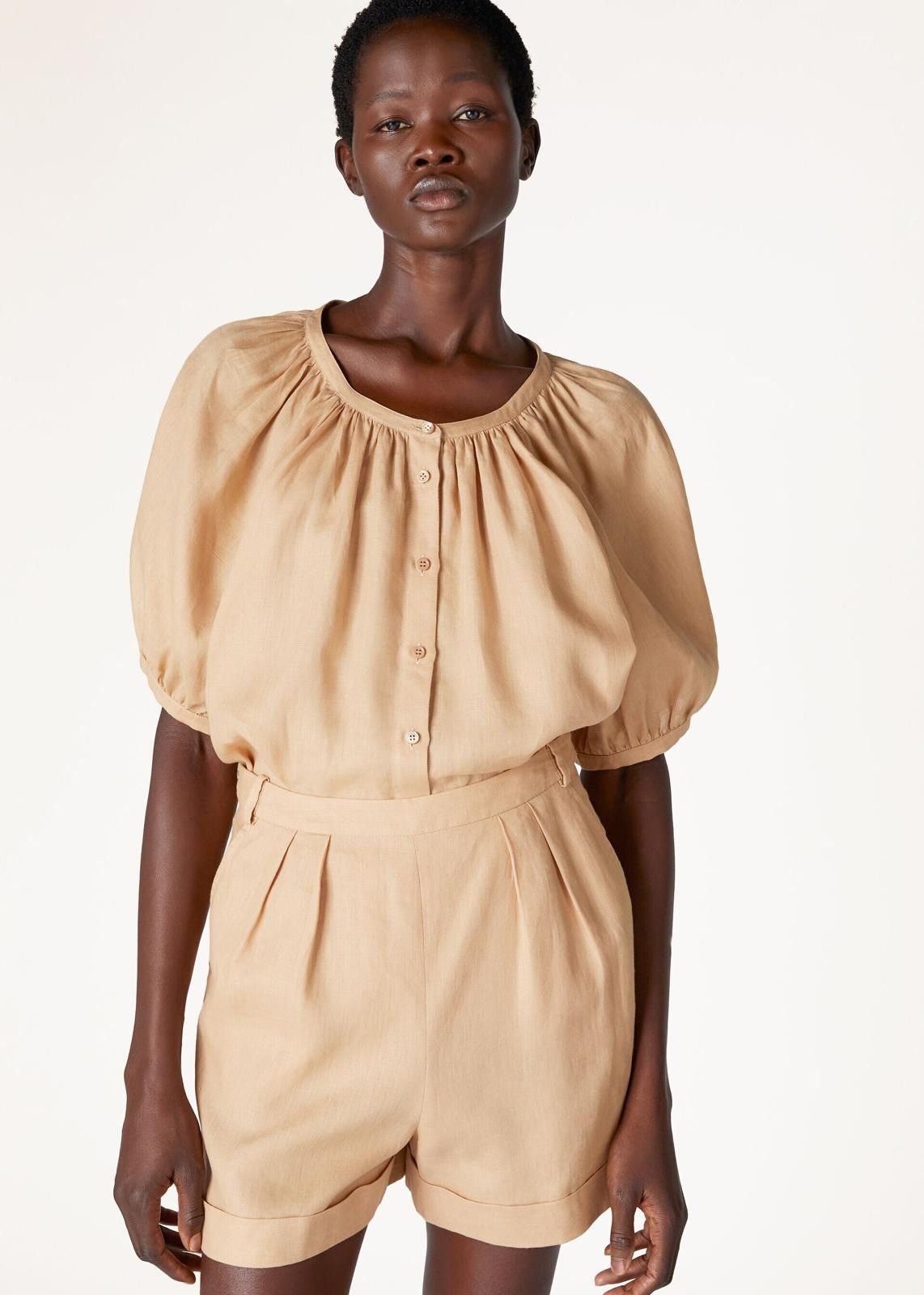 Loro Piana o1srvl11e0725 FAN8191 Gritt SS Linen Shirt in Camel Size S / US 4 / IT 40 - 3 Thumbnail