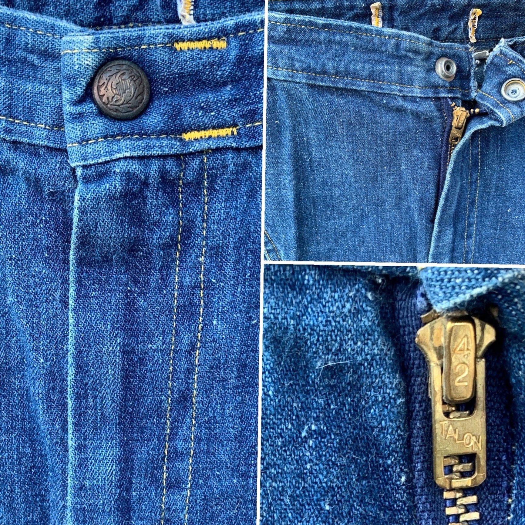 Bell VINTAGE Bell Bottoms Jeans 70s 1970s Talon 42 zipper 28L 26 Waist Blue Denim Hipppy Bell Bottoms Mens Womens Size 28" / US 6 / IT 42 - 2 Thumbnail