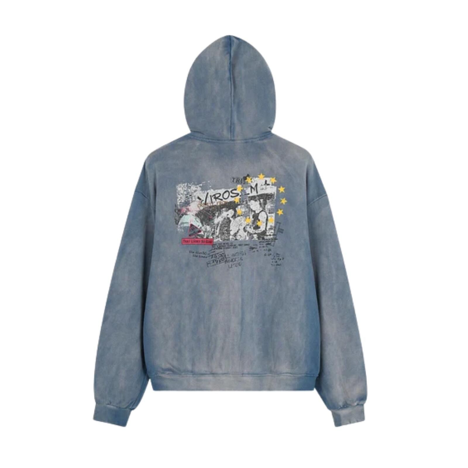 Other Washed Collage Graphic Zip Distressed Hoodie | Acid Blue Size US XL / EU 56 / 4 - 2 Thumbnail