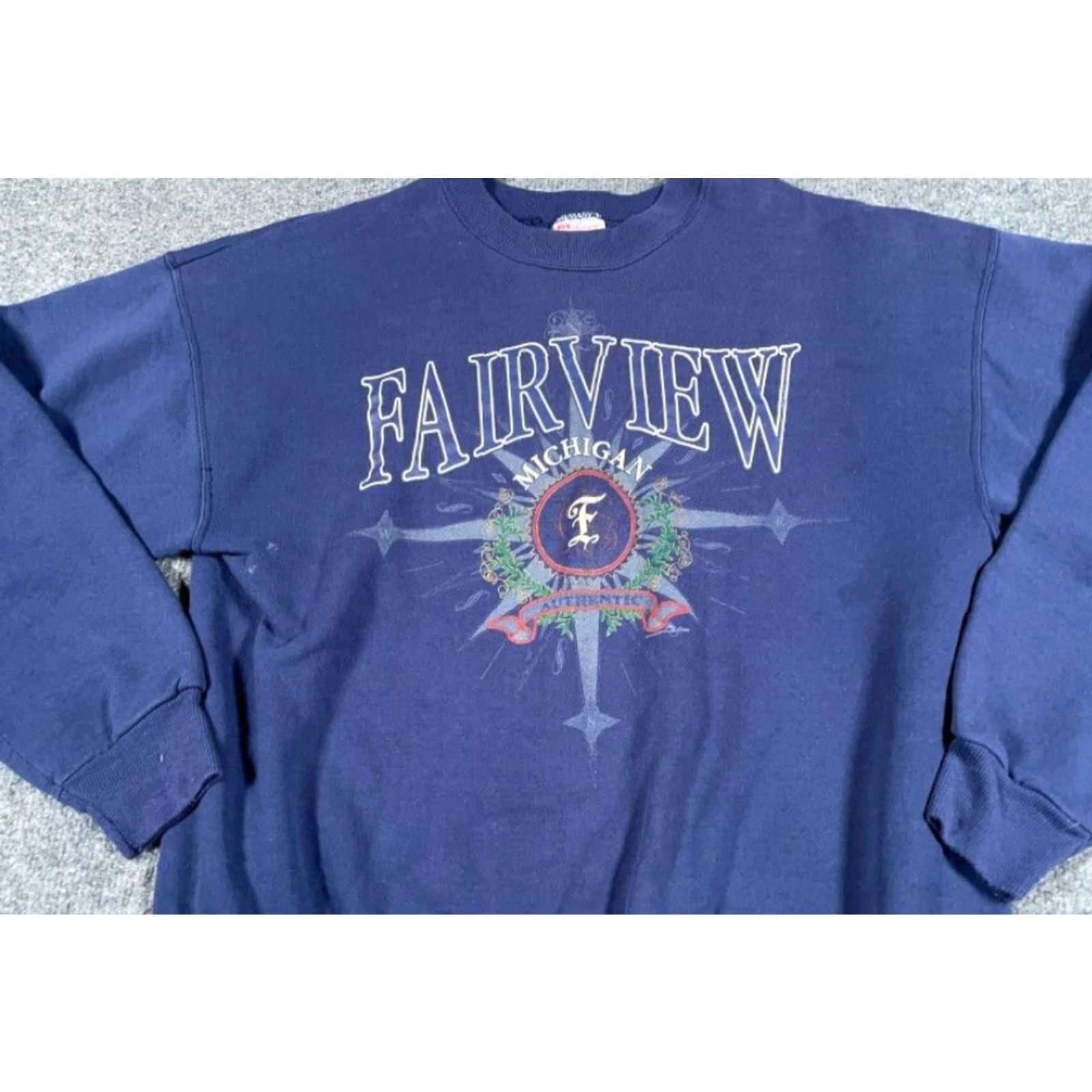 Hanes VTG Hanes Sweatshirt Fairview Michigan 90s Big Print Dark Blue XL Adult Men Size US XL / EU 56 / 4 - 7 Thumbnail