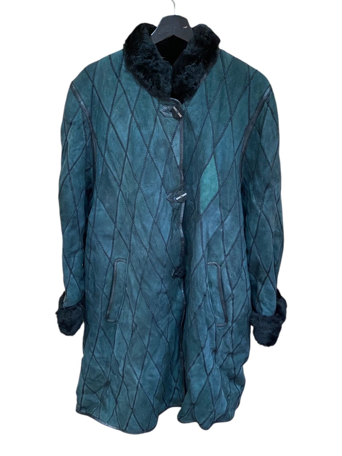 Leather Shearling Coat Warm Snow Quilted Suede Leather Fur Lining Size M / US 6-8 / IT 42-44 - 1 Thumbnail