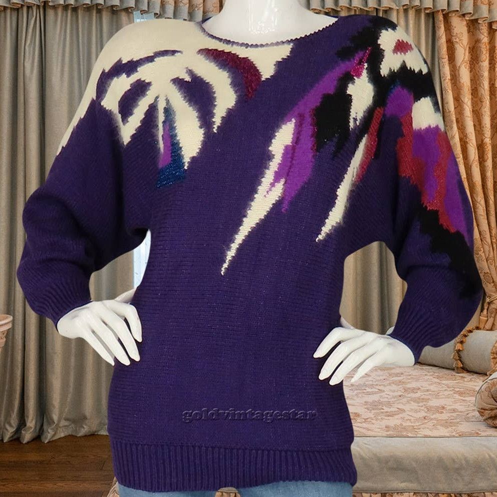 Other 80s Vintage Hipster Jumper Party Funky Retro Knit Sweater M Size M / US 6-8 / IT 42-44 - 2 Thumbnail