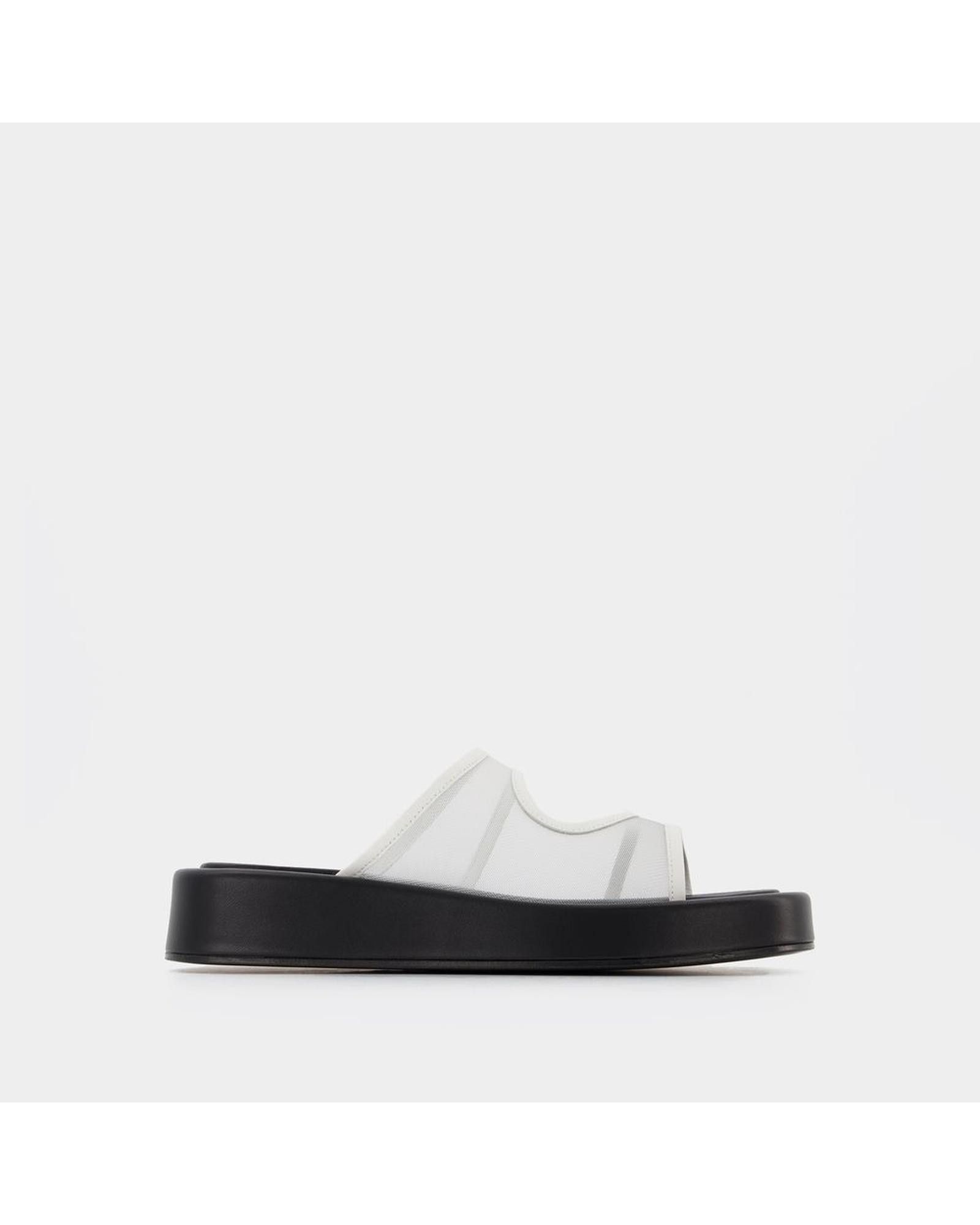 image of Elleme Platform Leather Slides in White, Women's (Size 7)