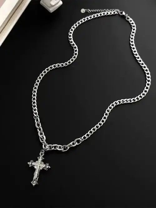 Jewelry Retro Punk Stainless Steel Cross Rhinestone Pendant Size ONE SIZE - 5 Thumbnail