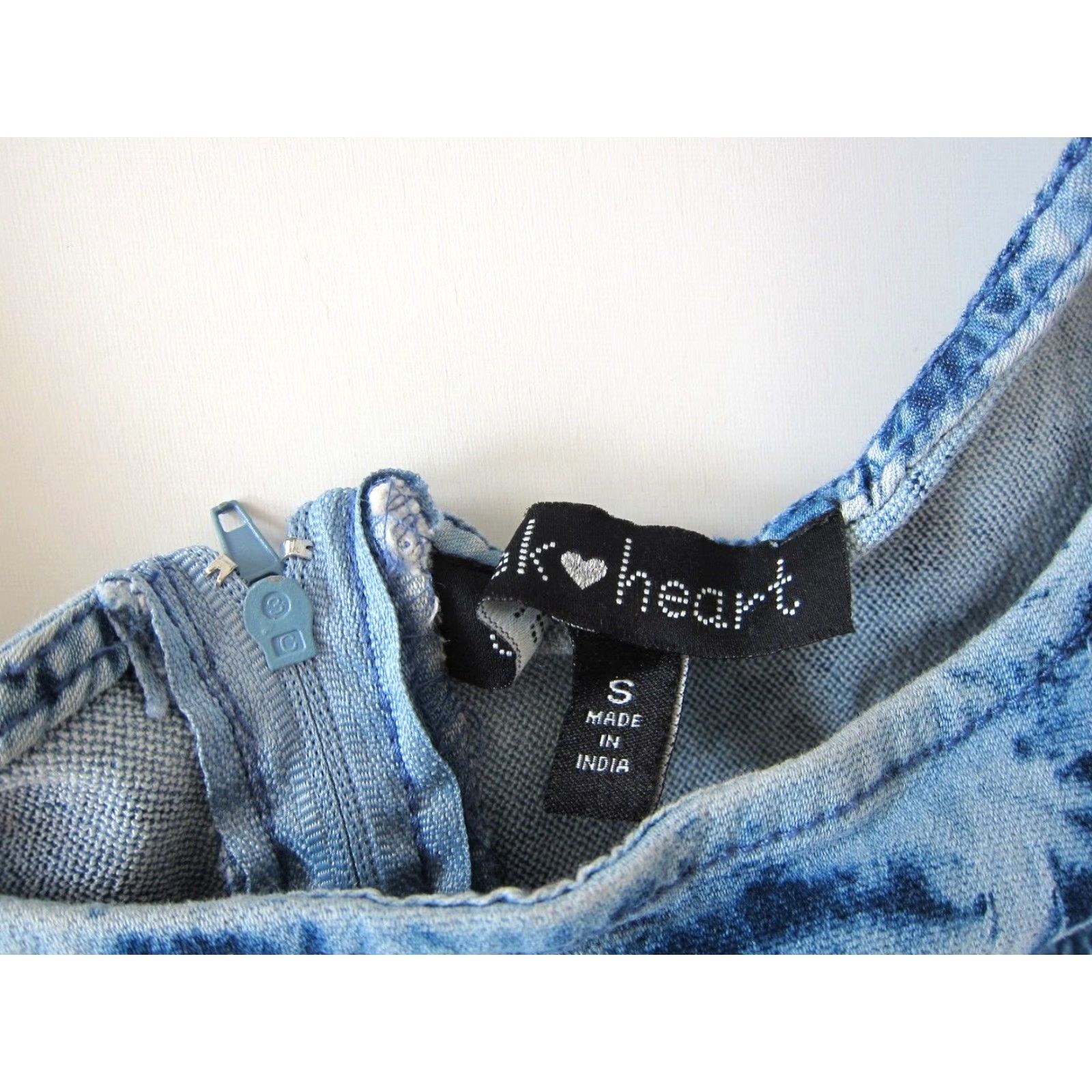Vintage Derek Heart Blue Tie Dye Cotton Stretch Denim Tank Dress S Size 28" / US 6 / IT 42 - 4 Thumbnail