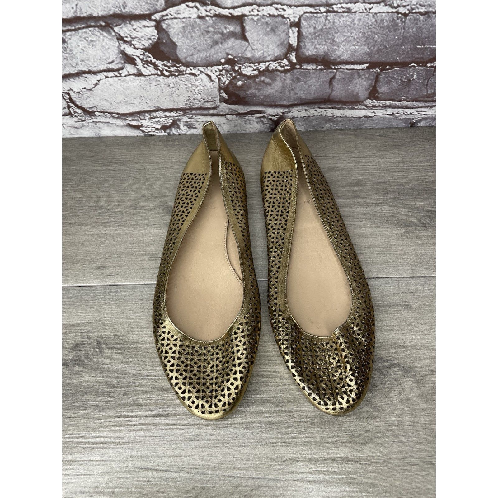 J.Crew J.Crew Nora Metallic Gold Leather Perforated Ballet Flats Wo Size US 10 / IT 40 - 2 Thumbnail