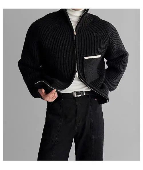 Japanese Brand Vintage Black Double Zipper Knit Stand-Up XL Jacket Coat Size US XL / EU 56 / 4 - 3 Thumbnail