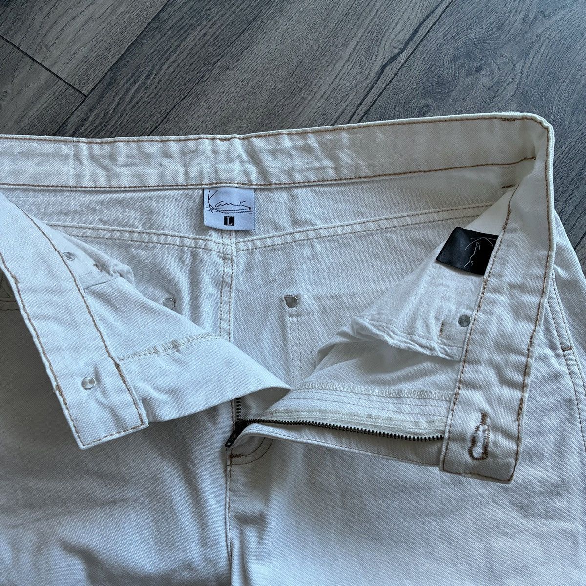 Karl Kani Y2K KARL KANI White Canvas Carpenter Pants Size US 36 / EU 52 - 3 Thumbnail
