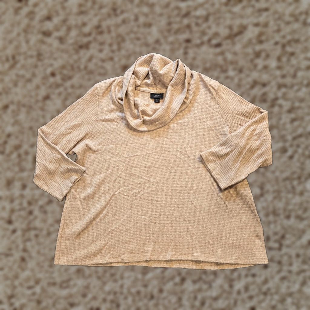 J. Jill J Jill Top Women Large Petite Tan Thermal Cowl Neck Waffle Knit Casual Career Shirt Blouse Mens Womens Girls Boys Size L / US 10 / IT 46 - 1 Thumbnail