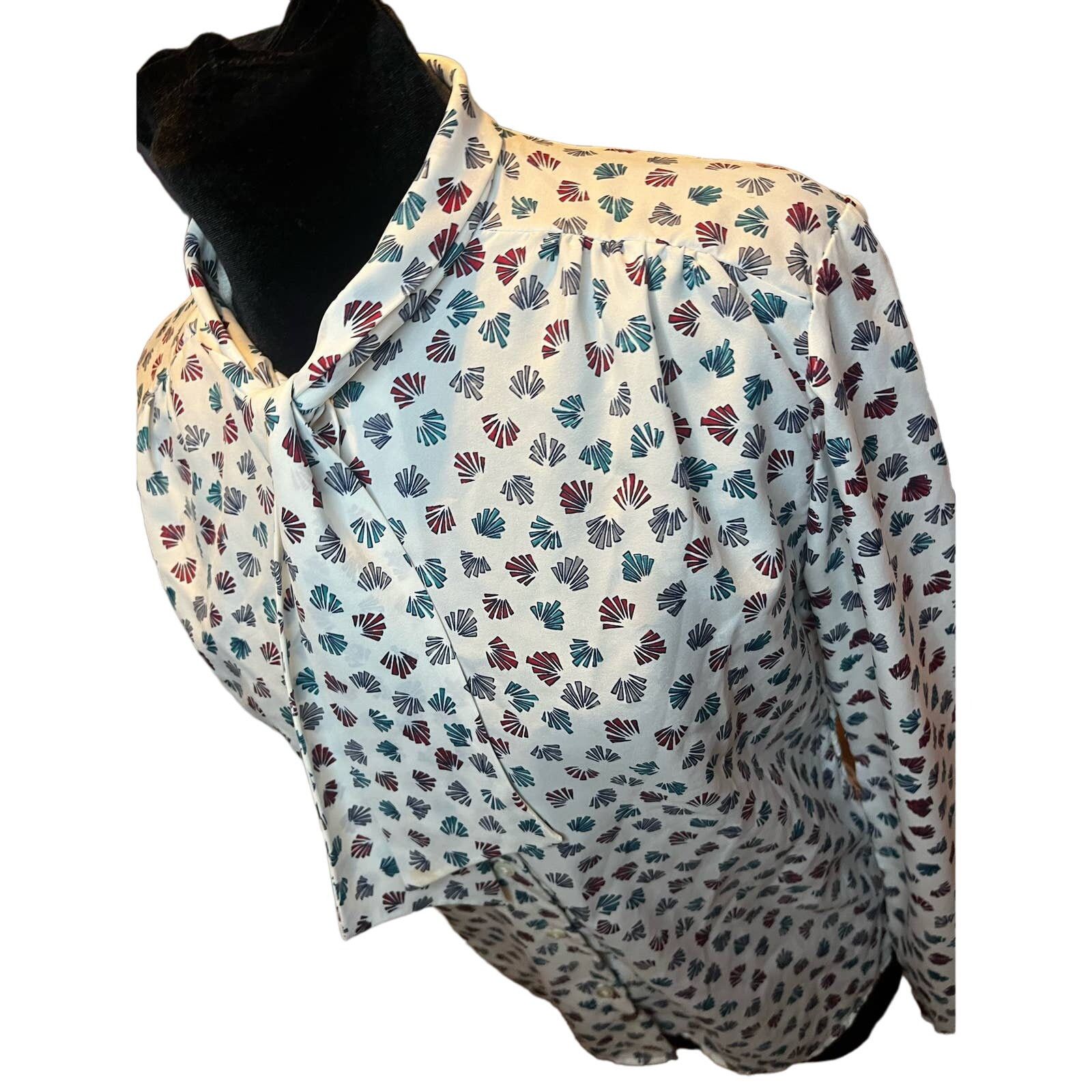 Vintage Vintage White Blue Cape Cod Fan Blouse Bow Med Large Preppy Size L / US 10 / IT 46 - 8 Thumbnail